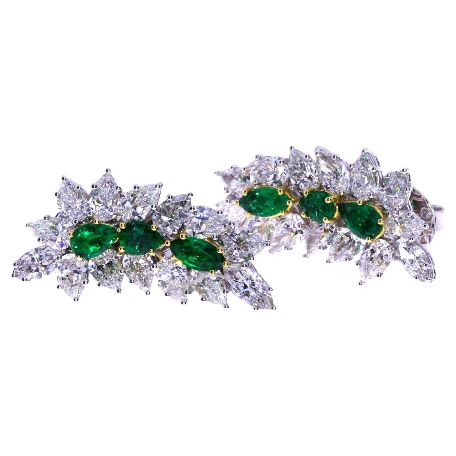 Zambian Green Emerald and Diamond Earrings For Sale