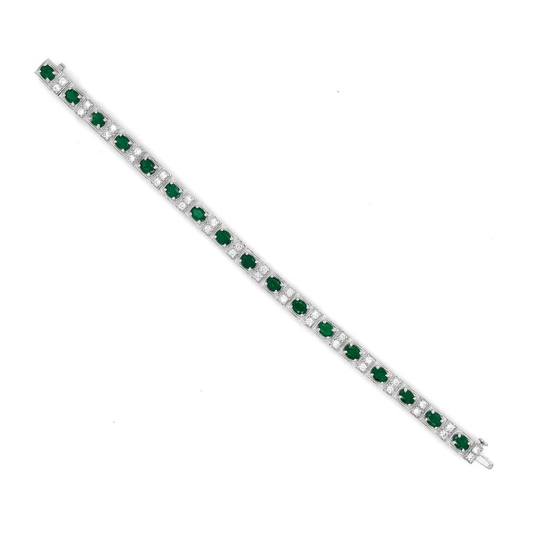 Zambian Oval Cut Emeralds 6.38 Carat Diamond Platinum Bracelet For Sale ...