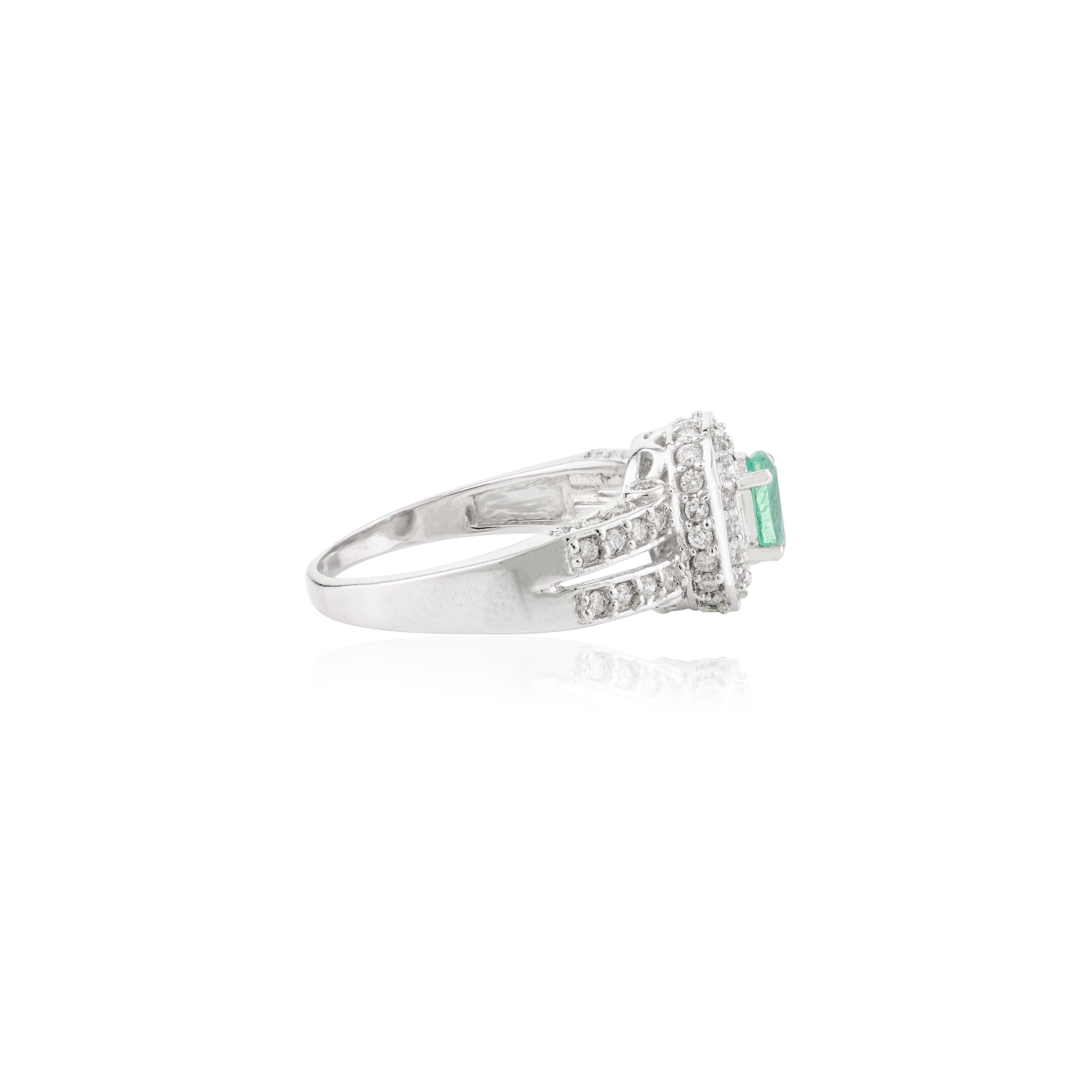 For Sale:  Zambian Oval Emerald and Diamond Engagement Ring in 14k Solid White Gold 3