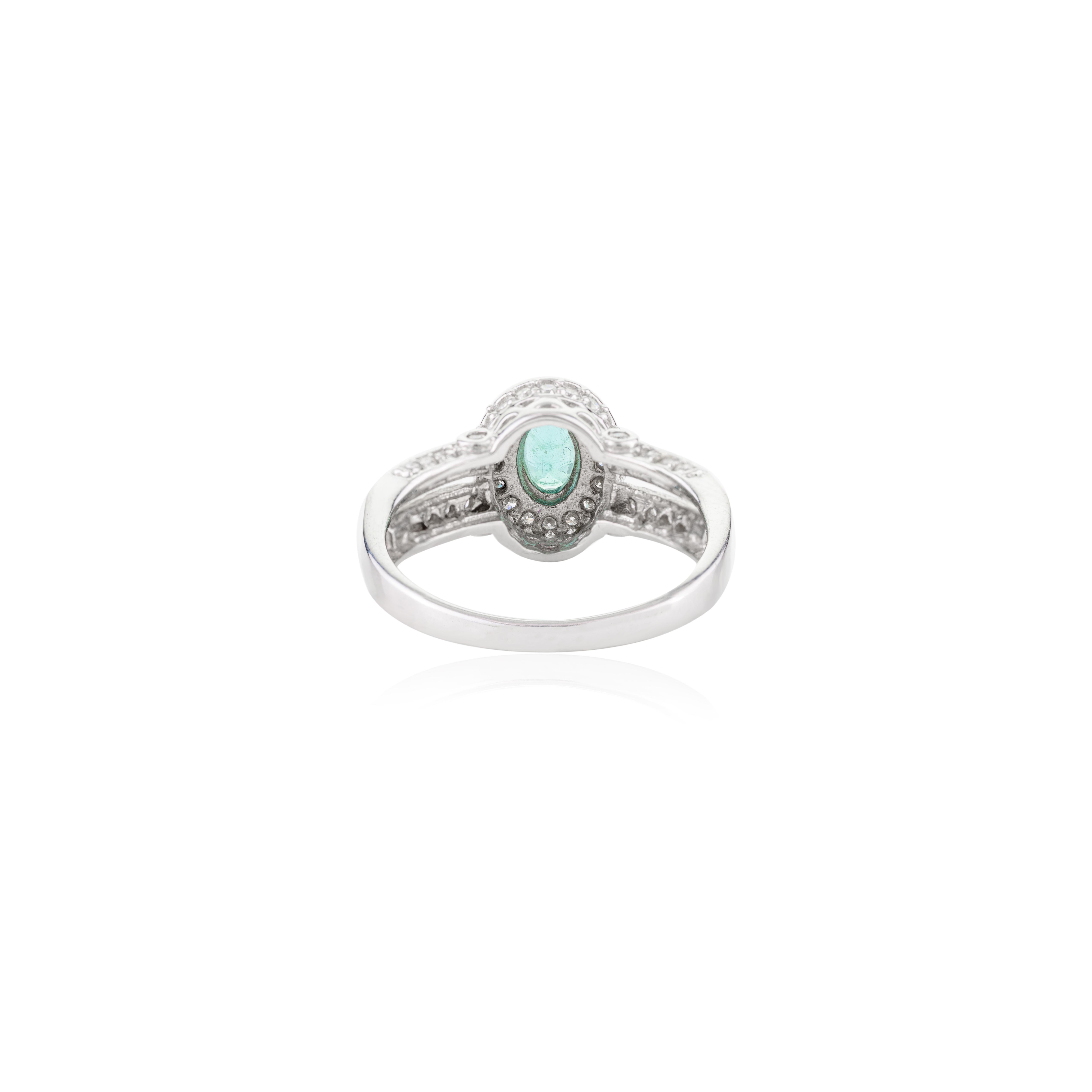 For Sale:  Zambian Oval Emerald and Diamond Engagement Ring in 14k Solid White Gold 5