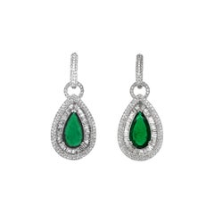 Zambian Pear Cut Emeralds 13.52 Carat Diamonds 7.58 Carat 18 Karat Earrings