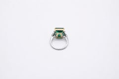 Zambian Three Stone 7.88 cts Emerald and Diamond Ring