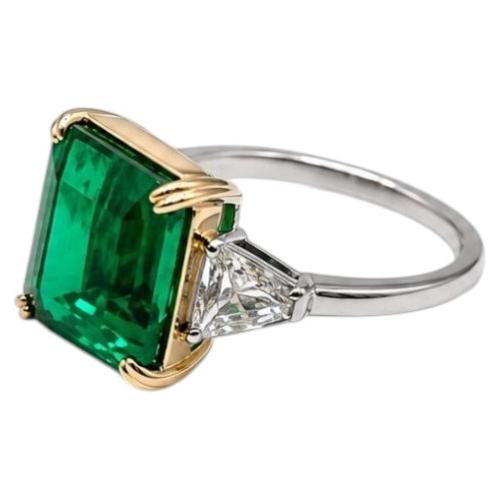 Three Stone 7.88 cts Certified Emerald and Diamond Ring