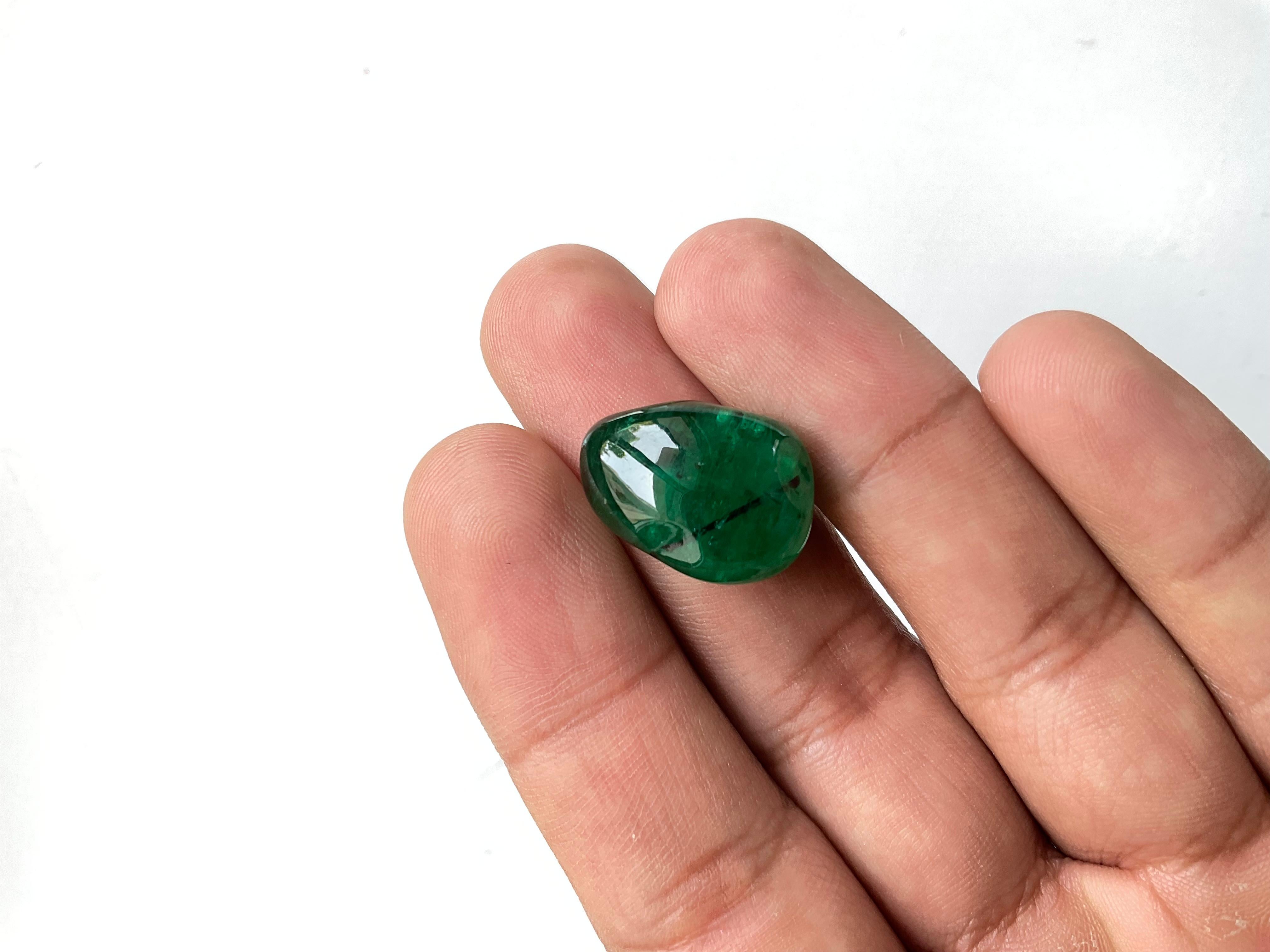 Art Deco Zambian Vivid Green Emerald Smooth Tumbled Bead No Drill Hole Loose Gemstone For Sale