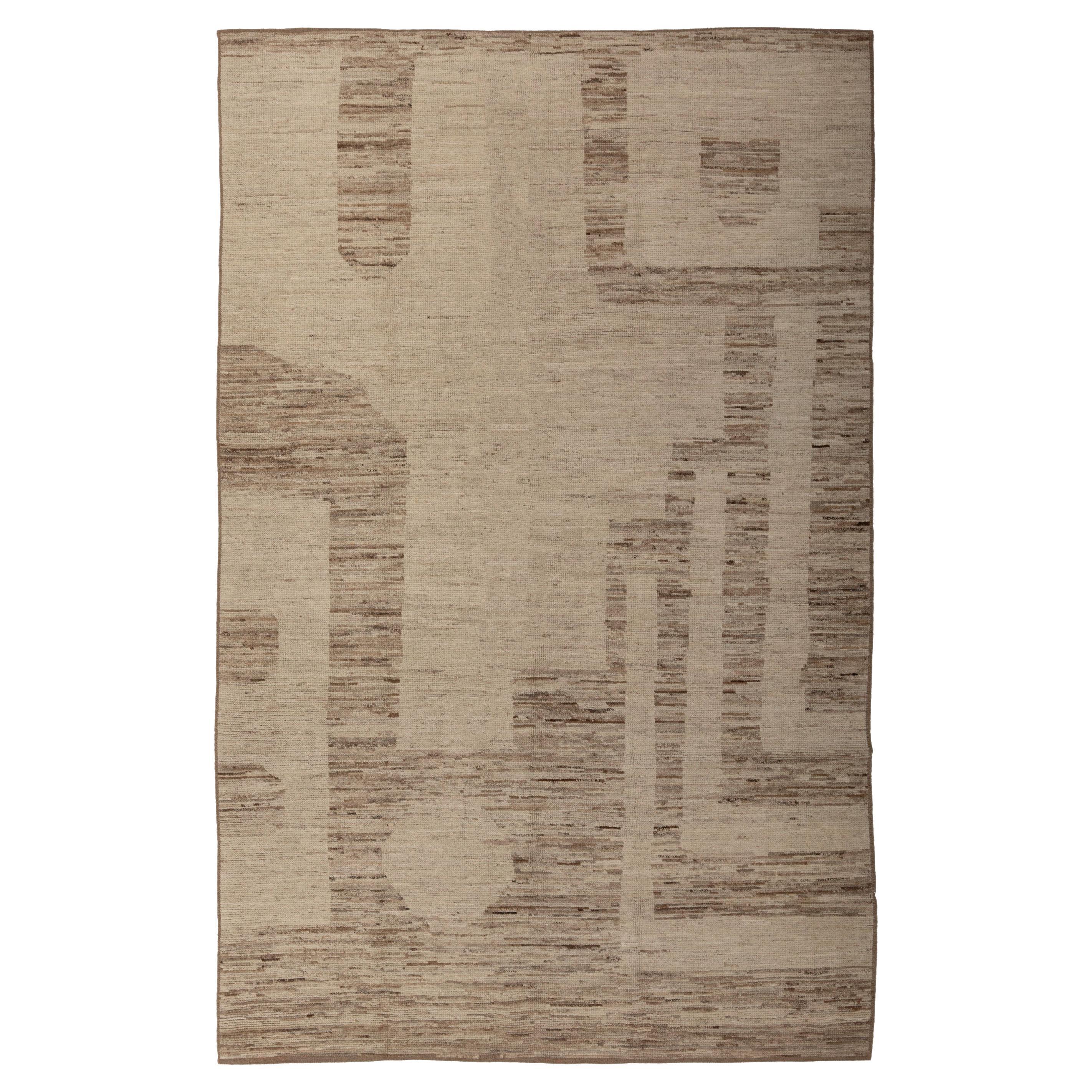 abc carpet Zameen Beige and Cream Modern Wool Rug - 5'11" x 9'4"