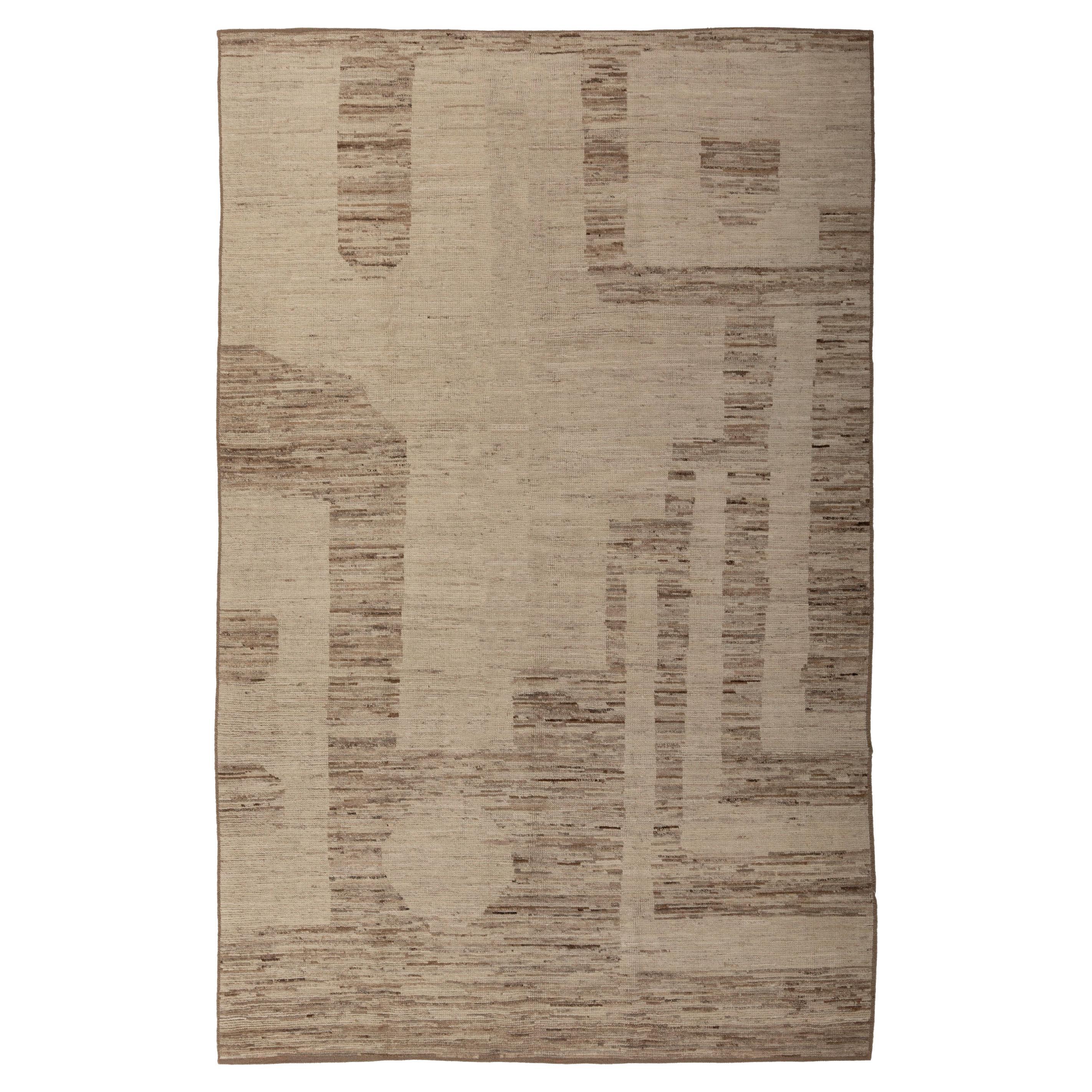 Tapis Zameen moderne en laine beige et crème - 5'11" x 9'4" en vente