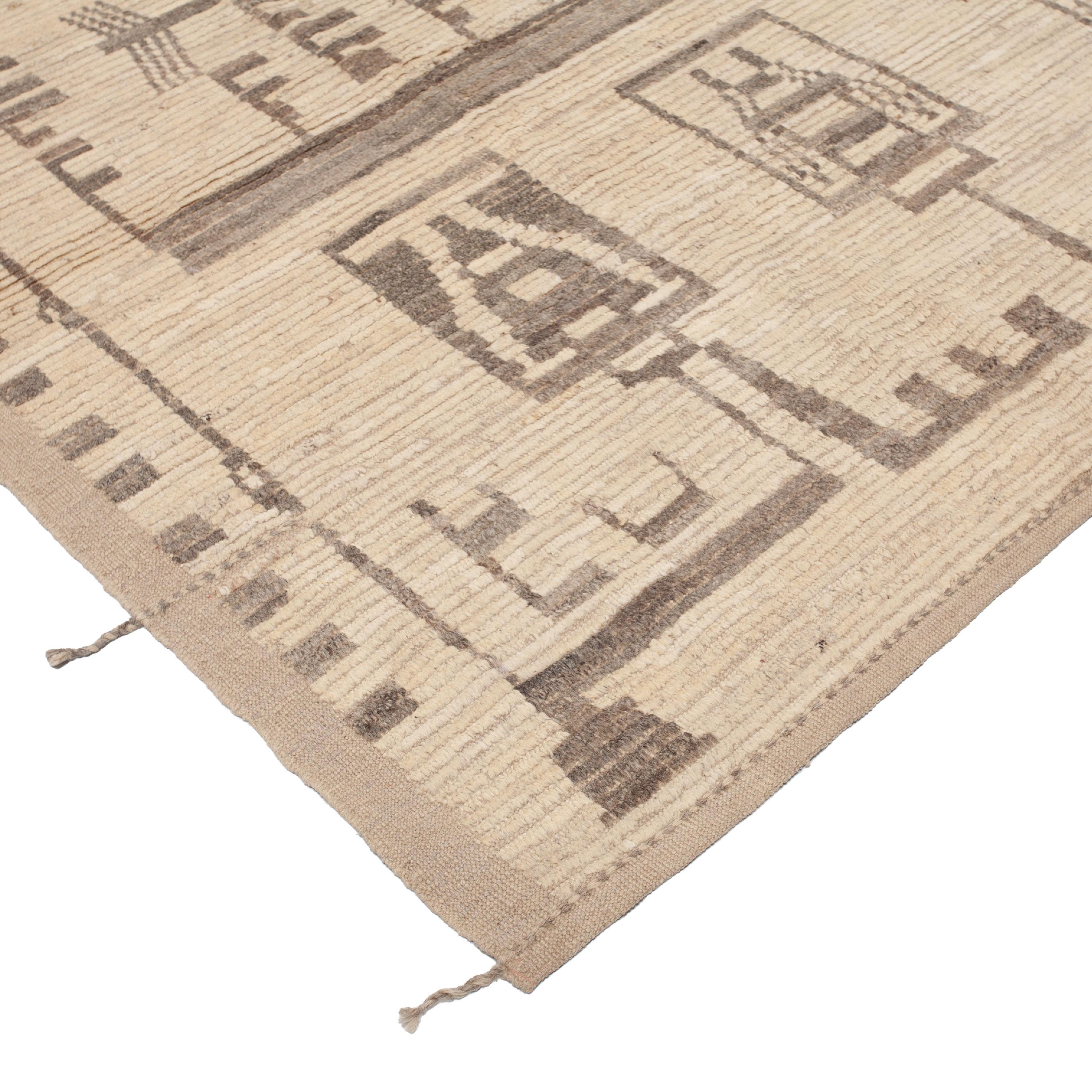Mid-Century Modern abc carpet Zameen Beige and Grey Tribal Wool Rug - 11' x 14' For Sale