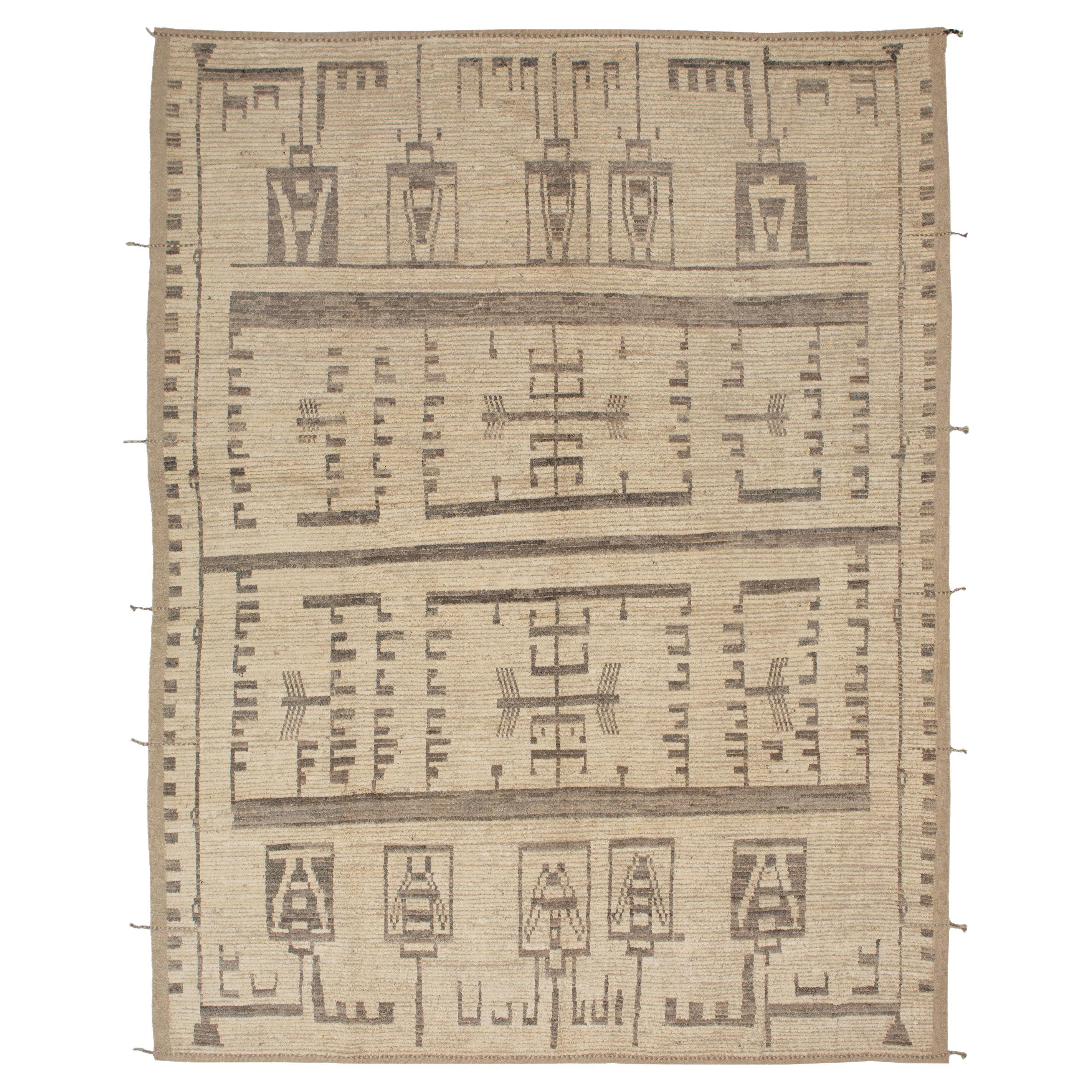 abc carpet Zameen Beige and Grey Tribal Wool Rug - 11' x 14'