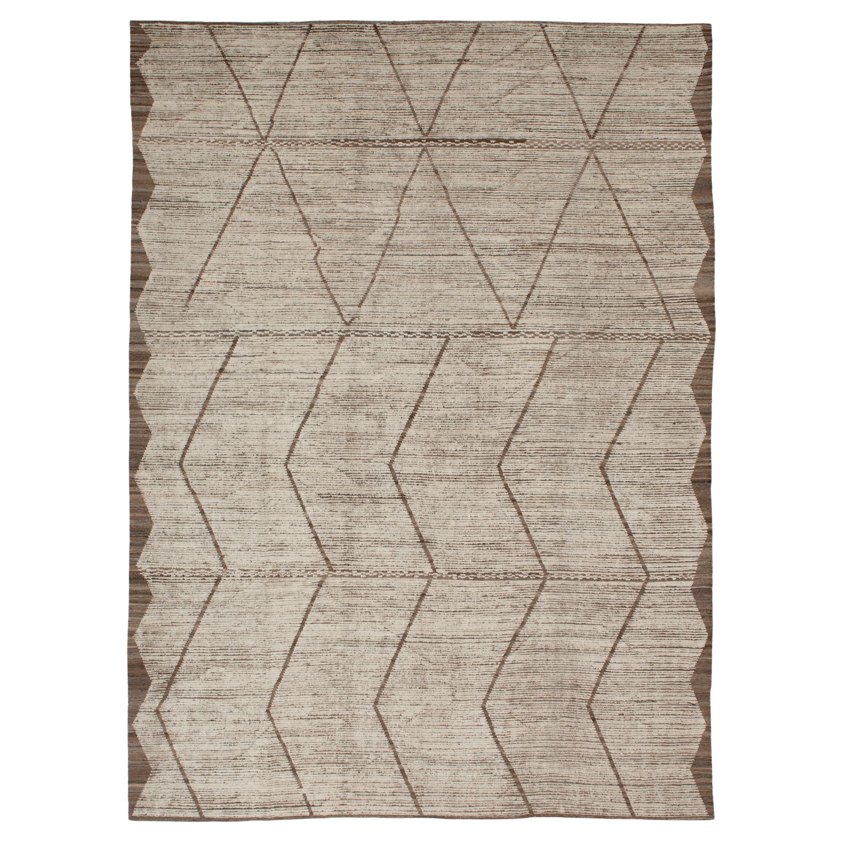 abc carpet Zameen Beige Geometric Modern Wool Rug - 10'2" x 14'2" For Sale