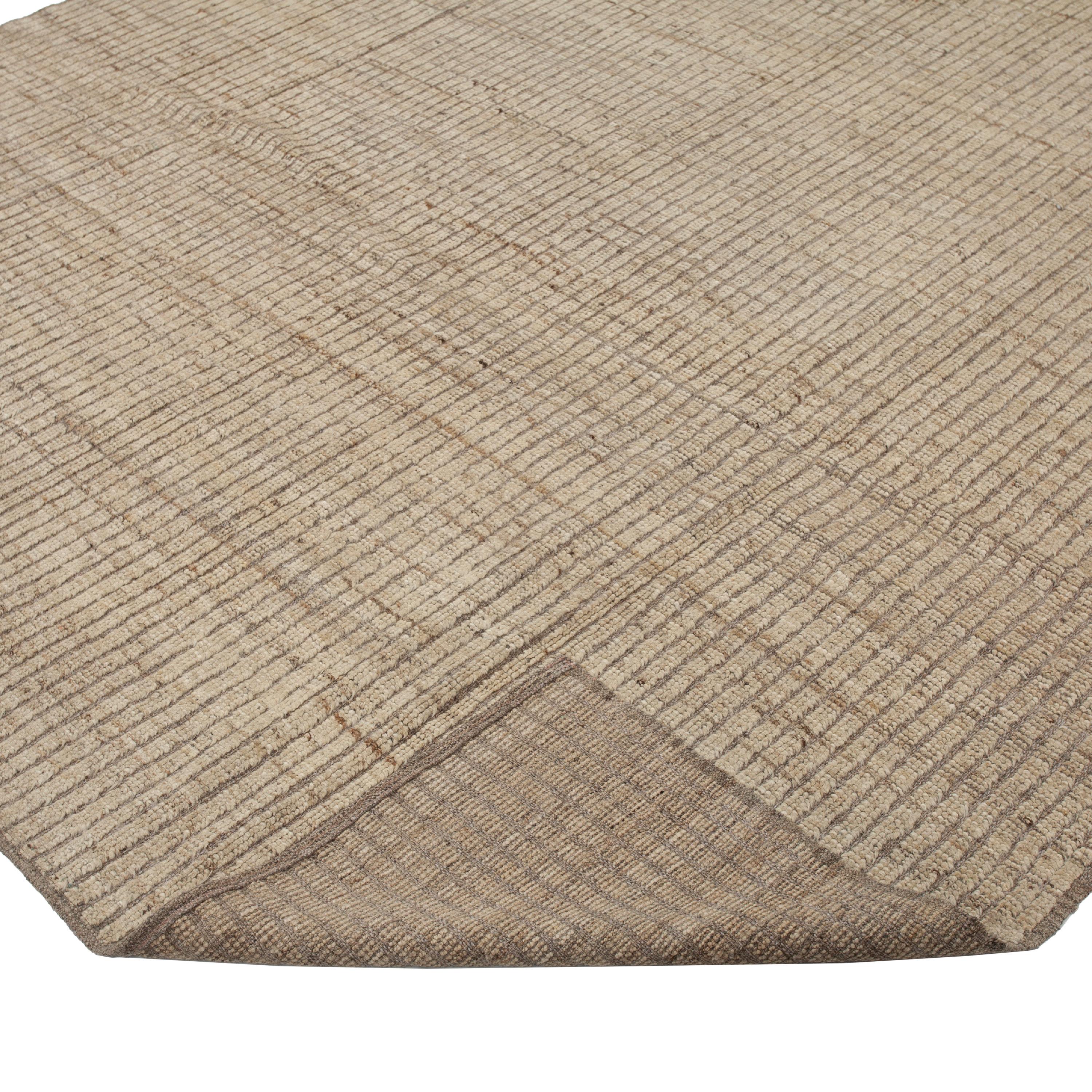 Afghan abc carpet Zameen Beige Solid Modern Wool Rug - 7'8