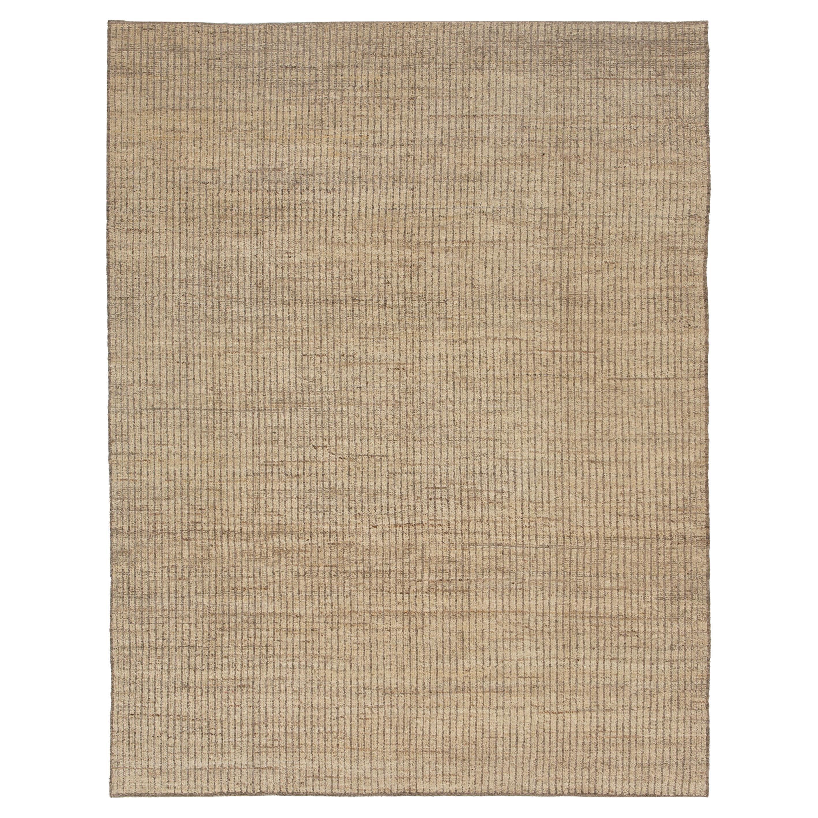 abc carpet Zameen Beige Solid Modern Wool Rug - 7'8" x 9'10" For Sale