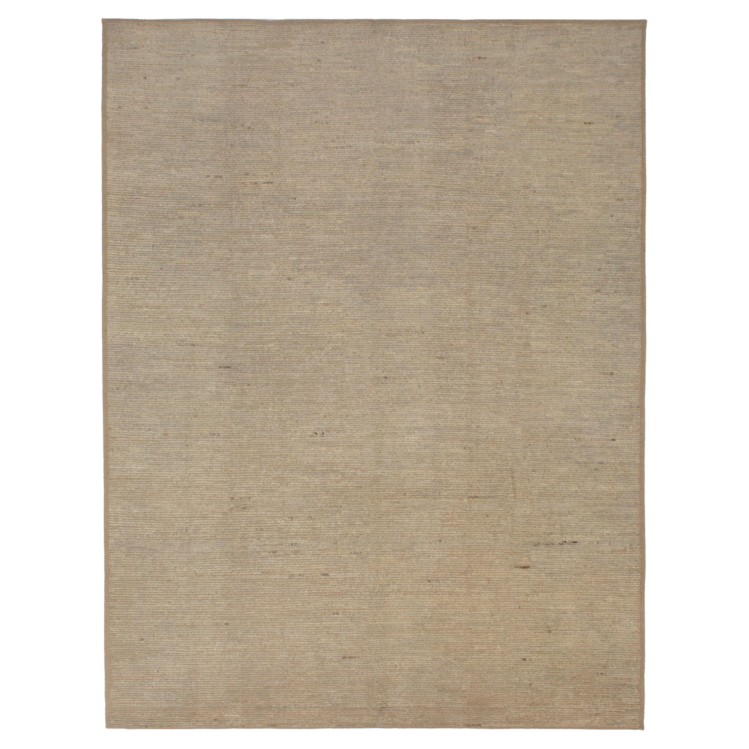 abc carpet Zameen Beige Solid Modern Wool Rug - 9'4" x 12' For Sale
