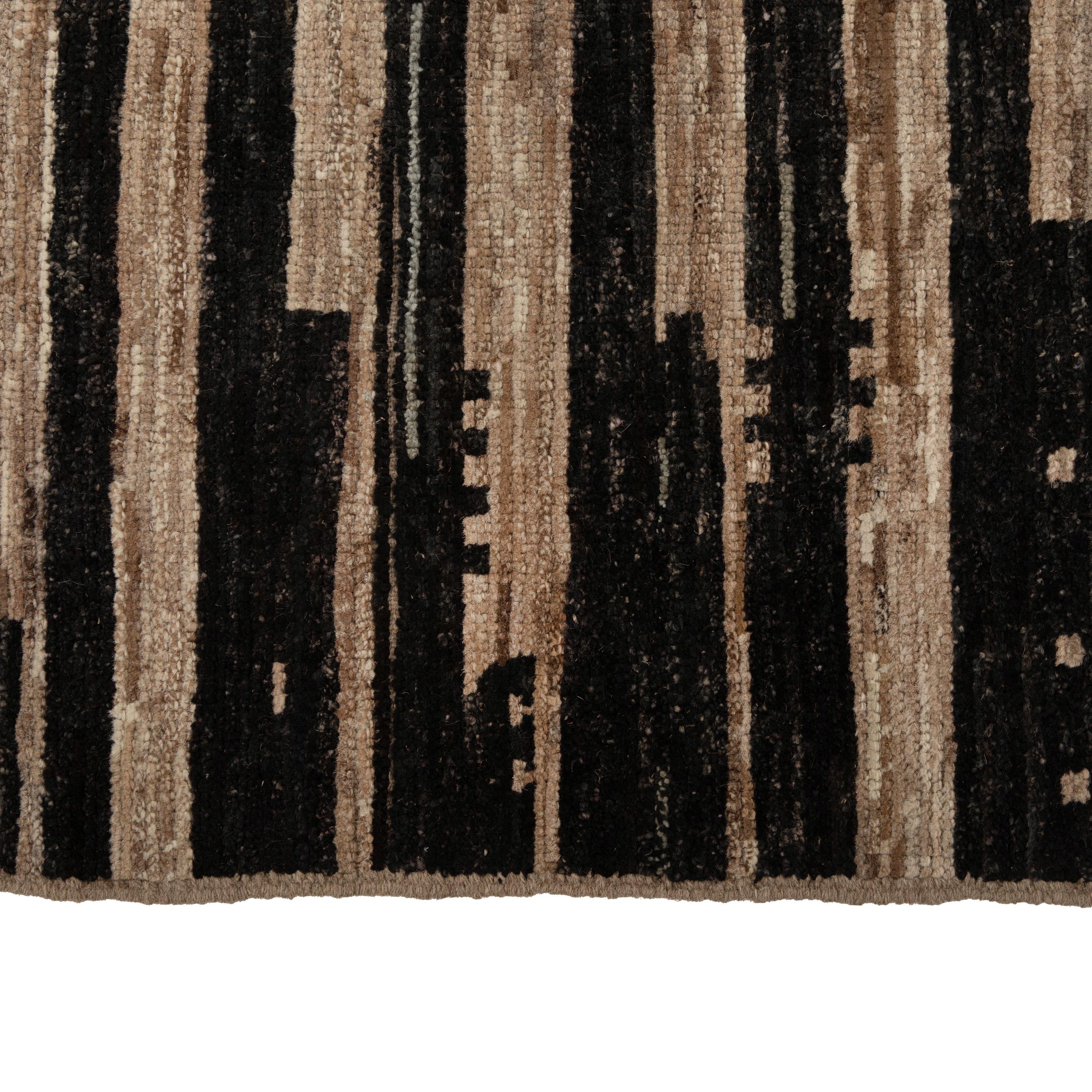 Mid-Century Modern abc carpet Tapis en laine moderne rayé noir et Brown Zameen - 7'9