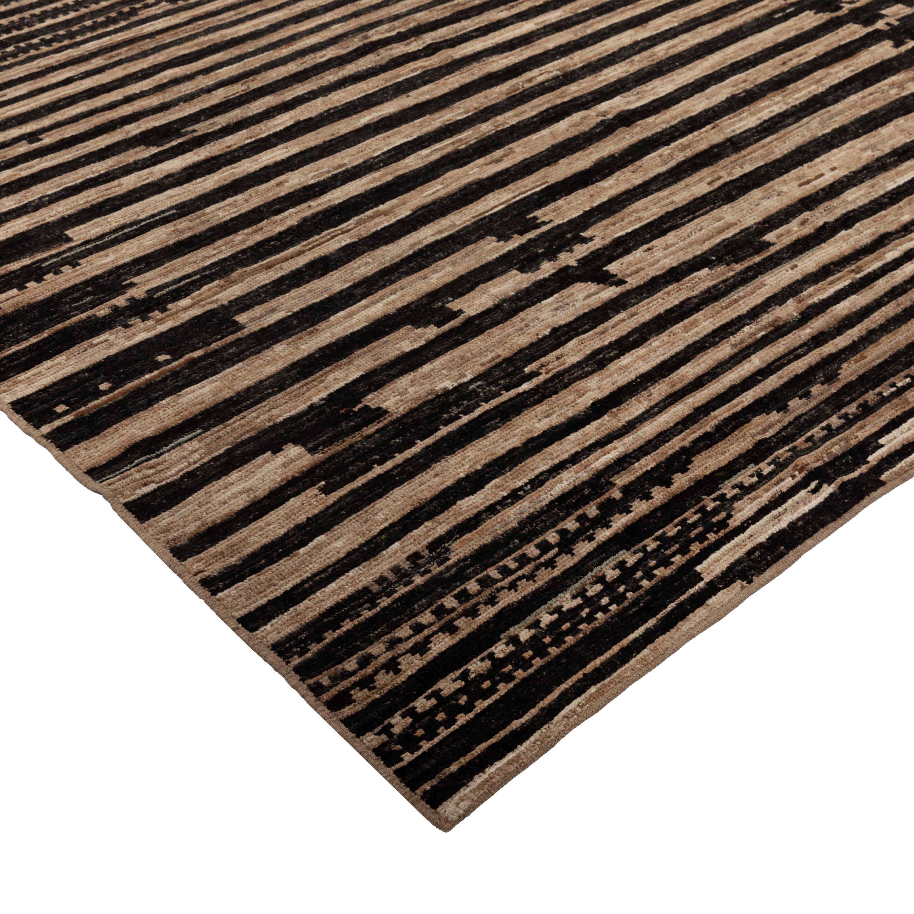 Afghan abc carpet Zameen Black and Brown Striped Modern Wool Rug - 7'9