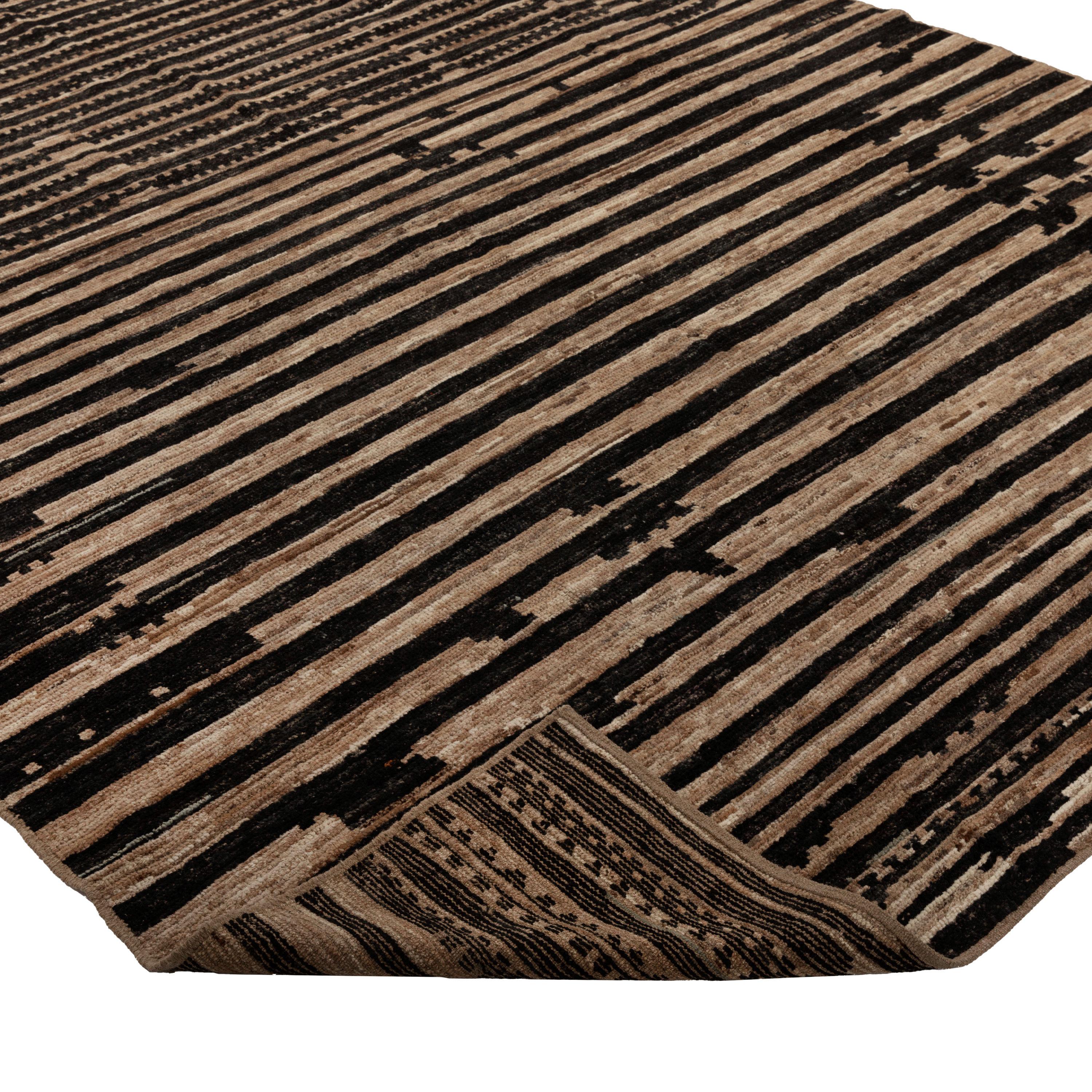 Hand-Knotted abc carpet Zameen Black and Brown Striped Modern Wool Rug - 7'9