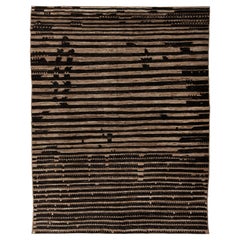 abc Teppich Zameen Schwarz und Braun Gestreift Modern Wool Rug - 7'9" x 9'8"