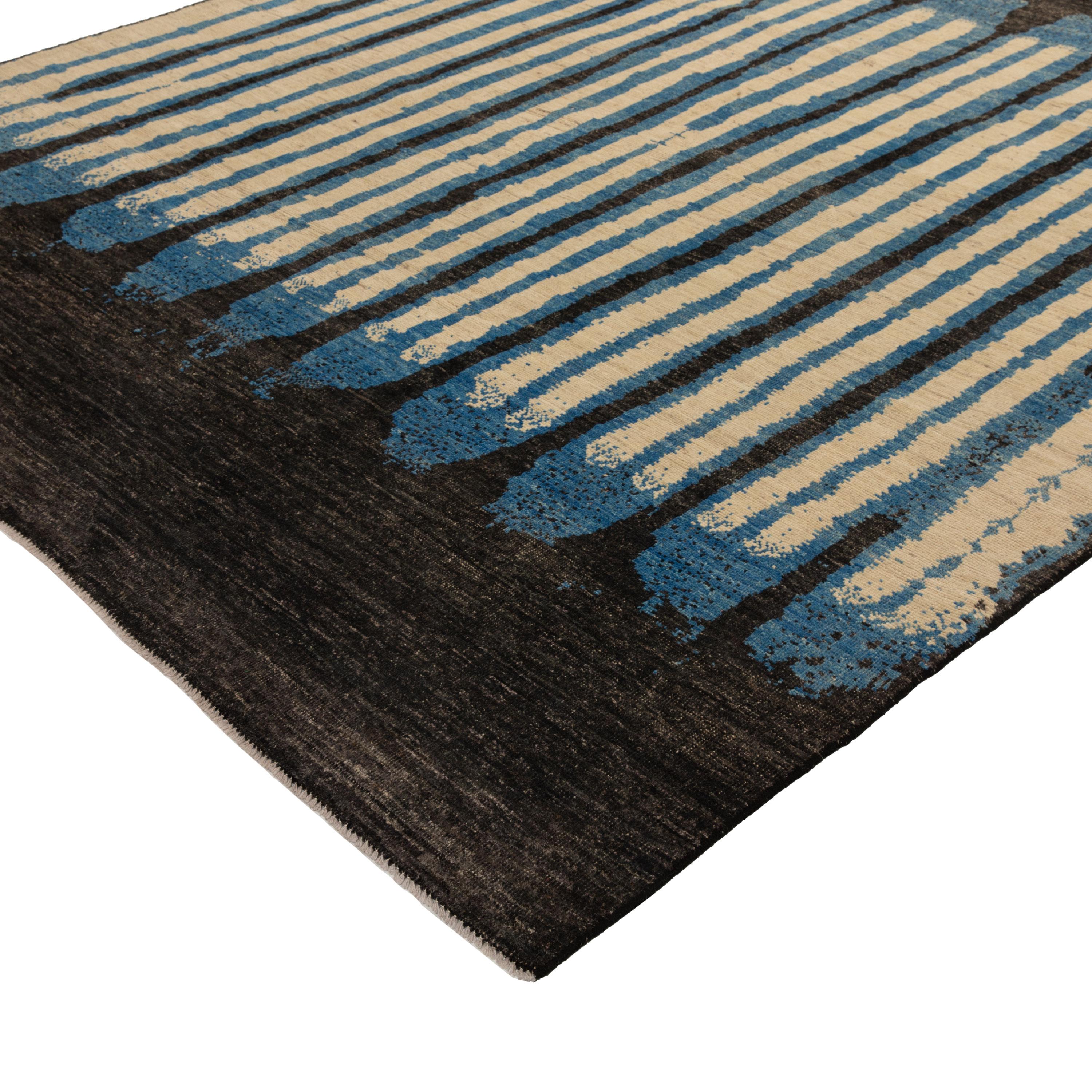 Mid-Century Modern abc carpet Zameen Blue and Black Modern Wool Rug - 8'7