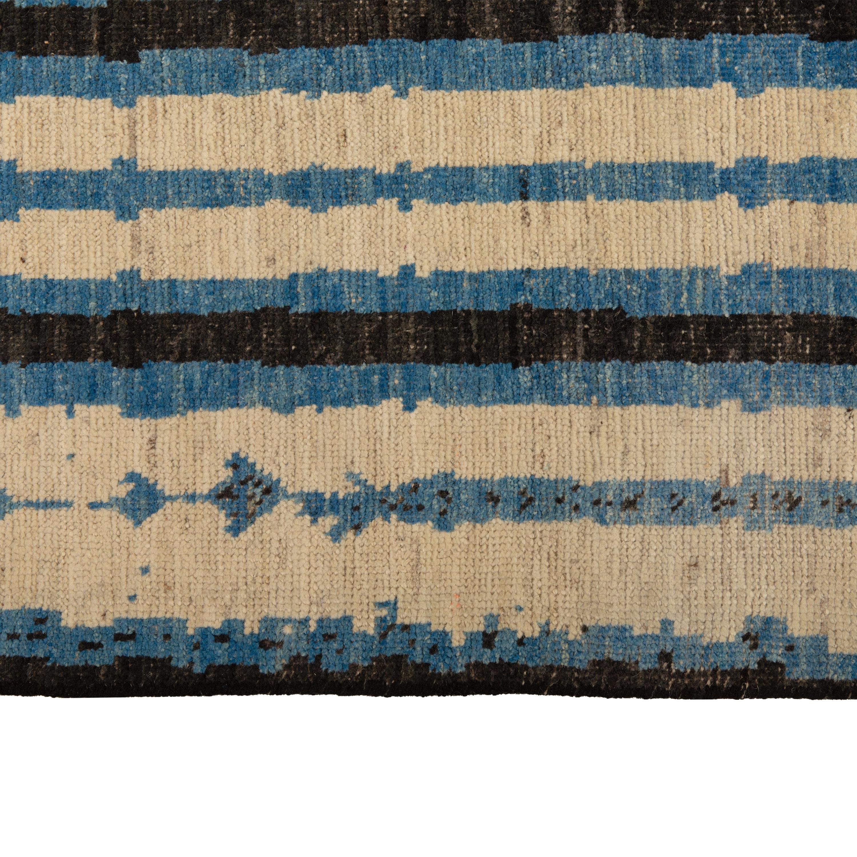 Hand-Knotted abc carpet Zameen Blue and Black Modern Wool Rug - 8'7