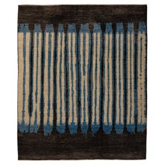 abc carpet Tapis Zameen bleu et noir en laine Modernity - 8'7" x 9'7".