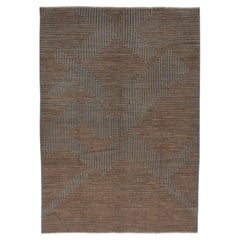 abc carpet Zameen Blue and Brown Geometric Wool Rug - 6'5" x 9'3"