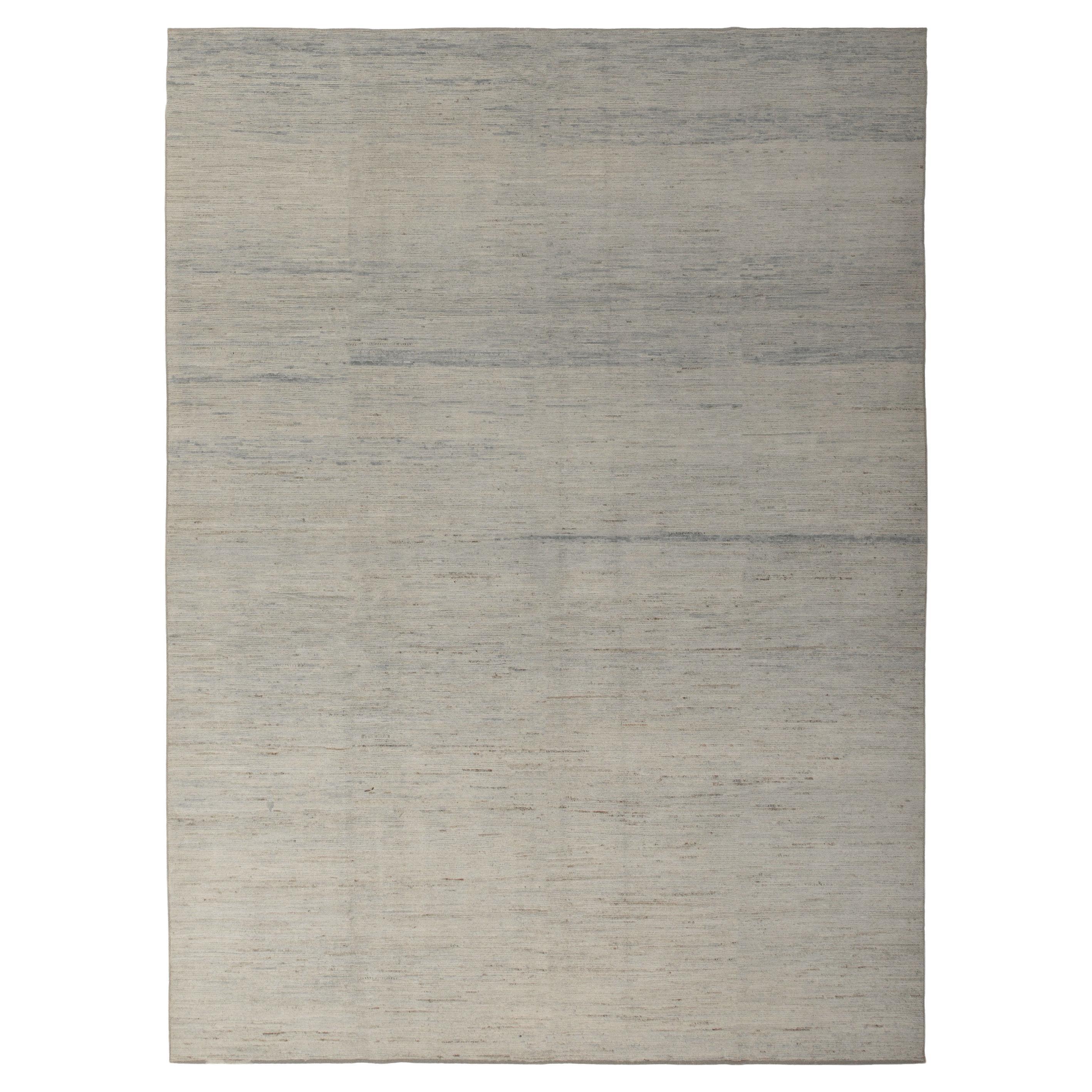 abc carpet Zameen Blue and Cream Modern Wool Rug - 10'1" x 13'10" For Sale