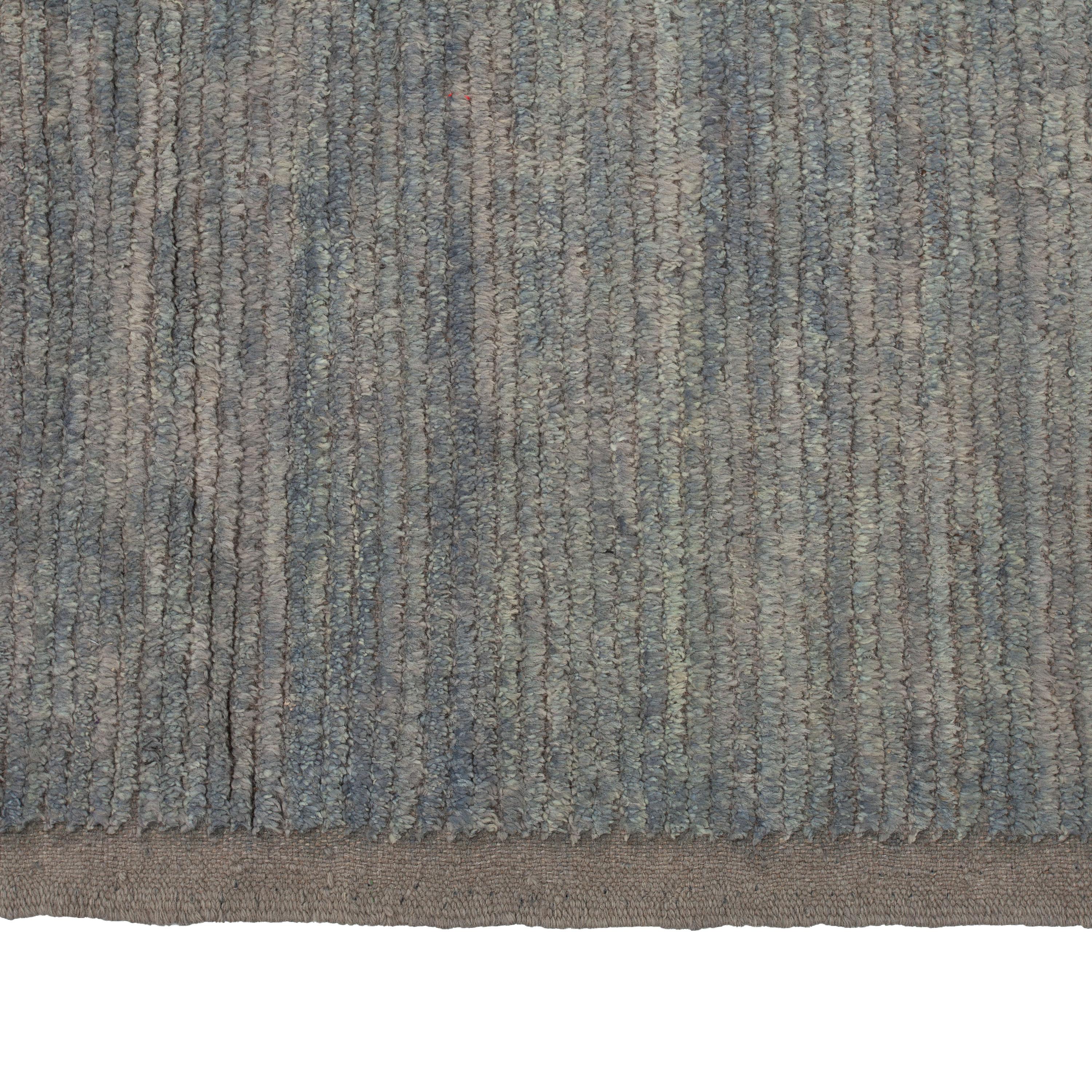 Hand-Knotted abc carpet Zameen Blue Solid Modern Wool Rug - 9'6