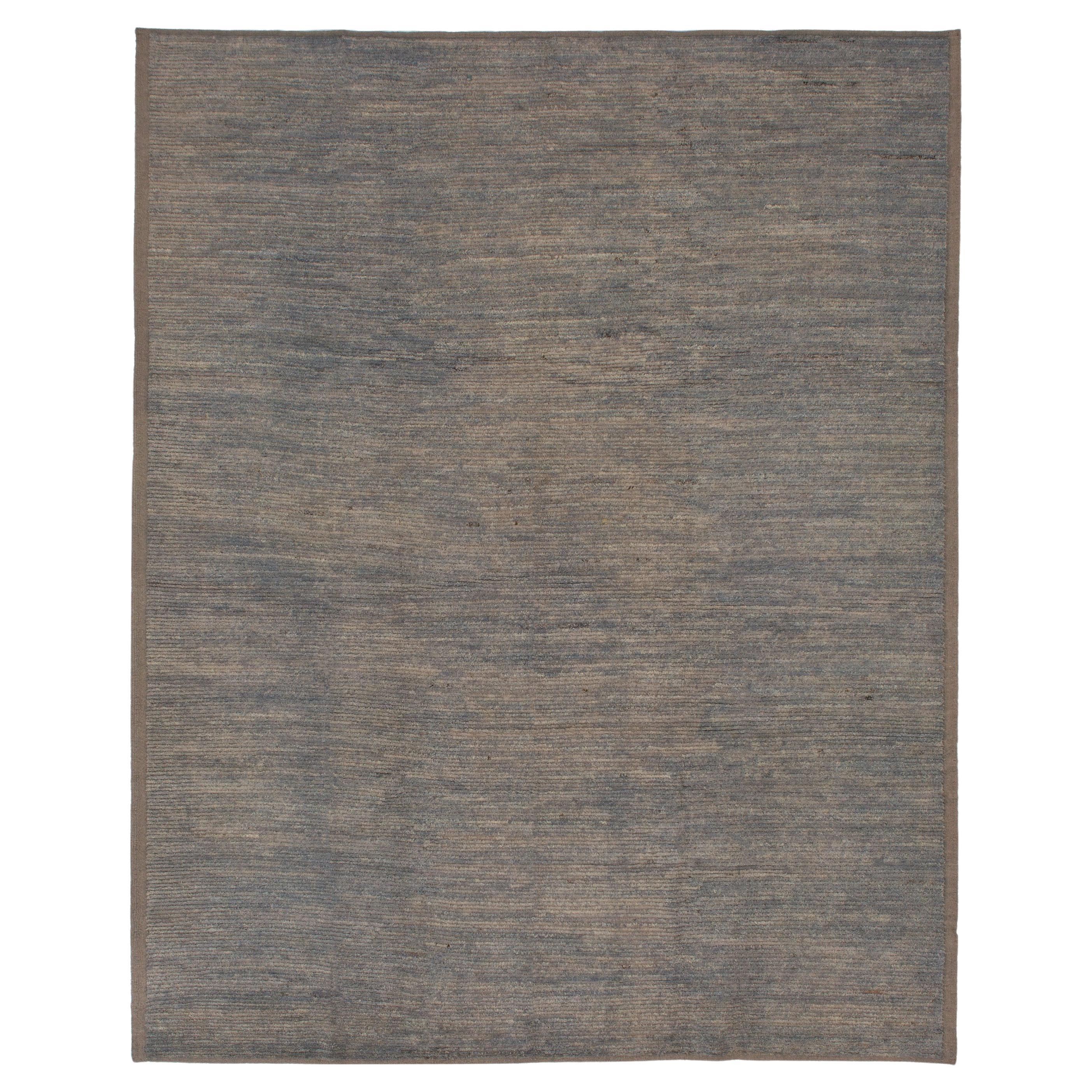 abc carpet Zameen Blue Solid Modern Wool Rug - 9'6" x 11'10" For Sale