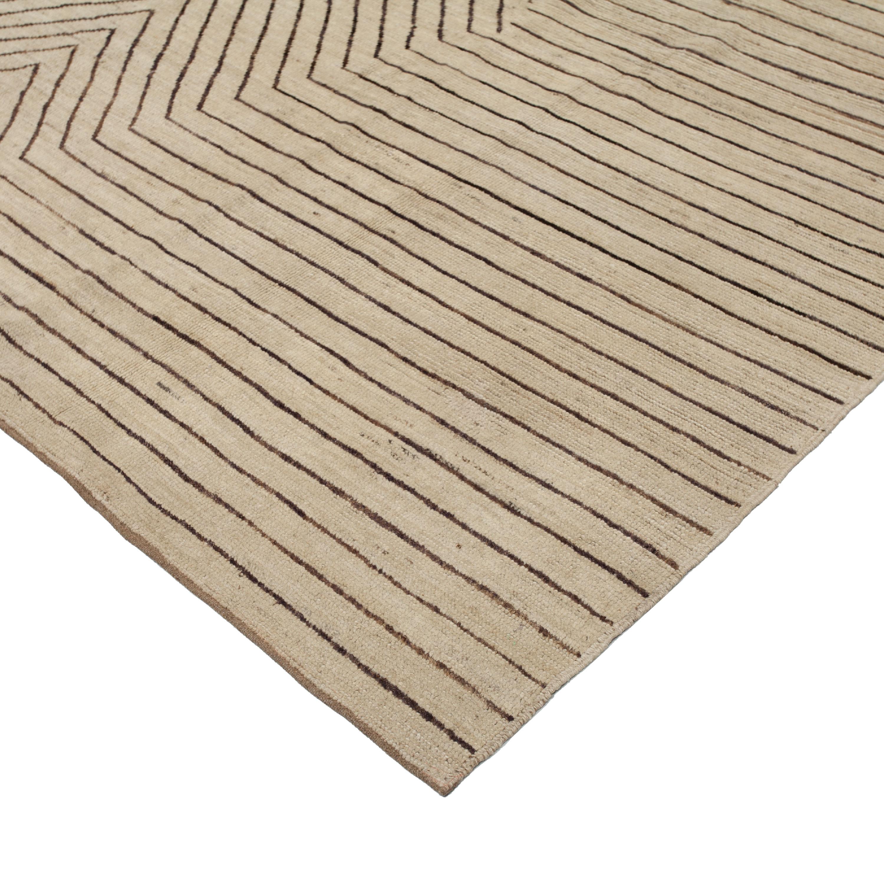 Mid-Century Modern abc carpet Zameen Brown and Beige Geometric Wool Rug - 9'3