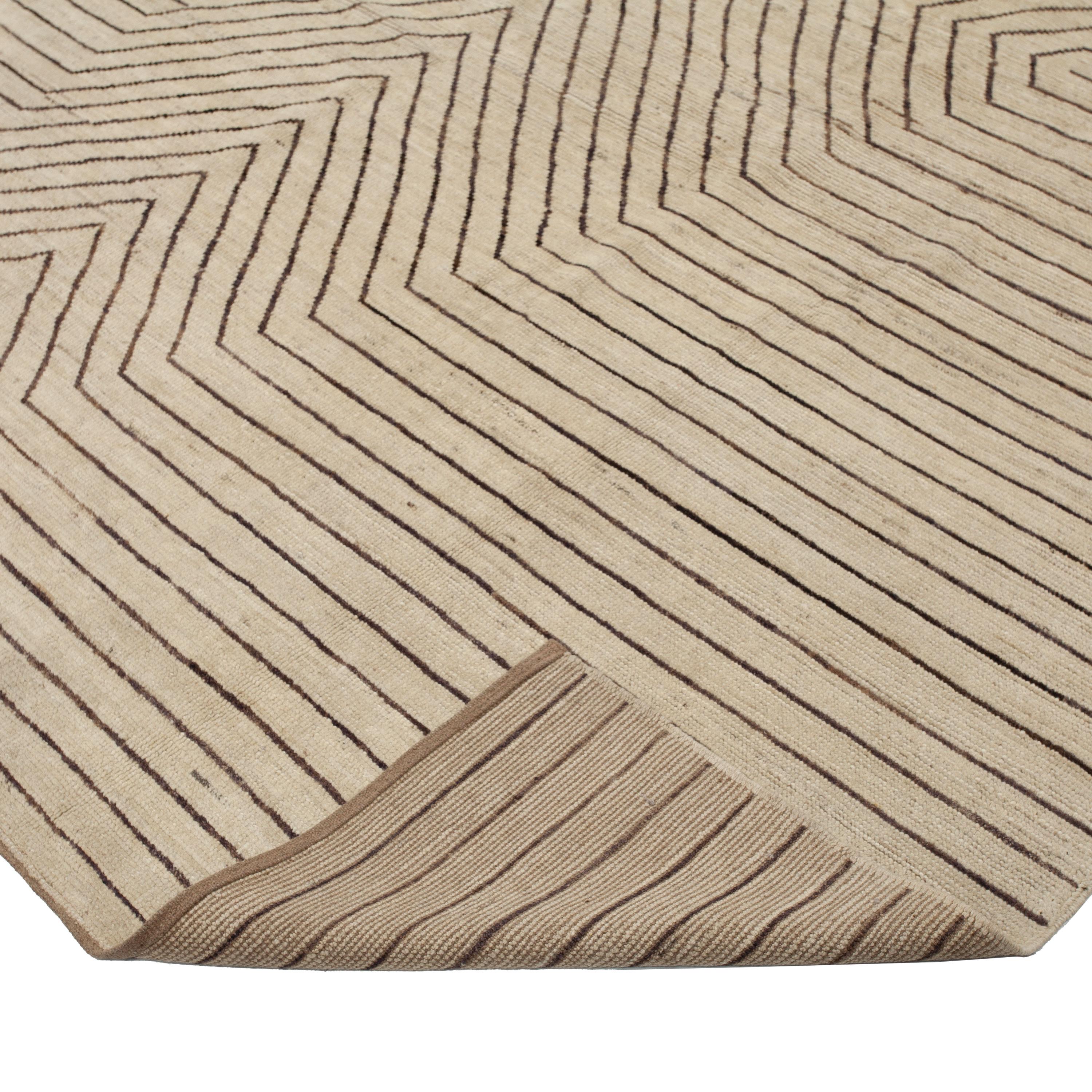 Afghan abc carpet Zameen Brown and Beige Geometric Wool Rug - 9'3