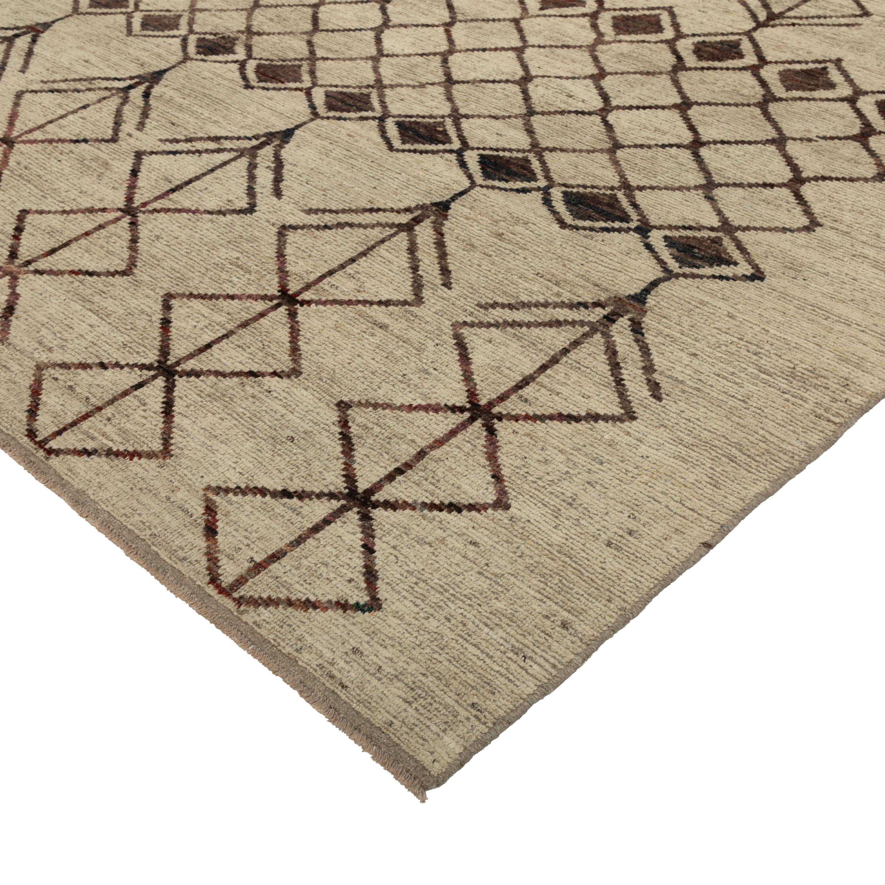 Mid-Century Modern abc carpet Zameen Brown and Beige Tribal Wool Rug - 8'11