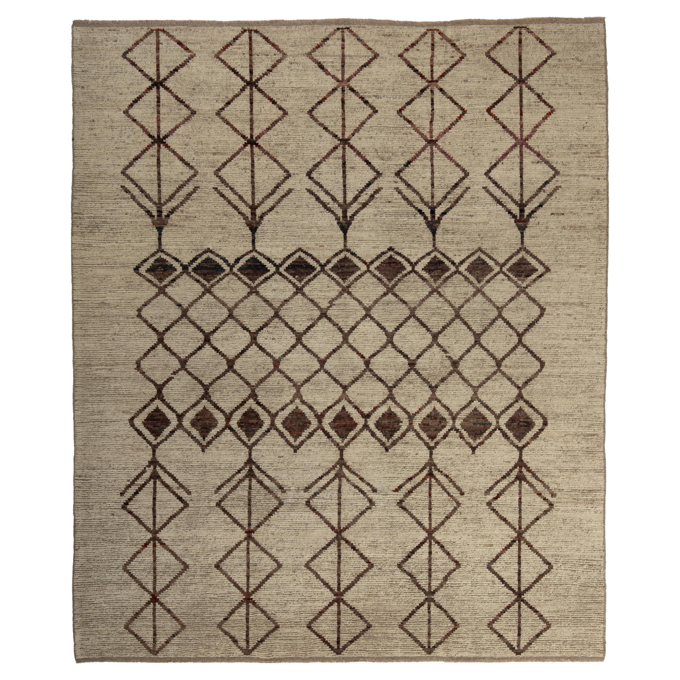 abc carpet Zameen Brown and Beige Tribal Wool Rug - 8'11" x 9'10" For Sale