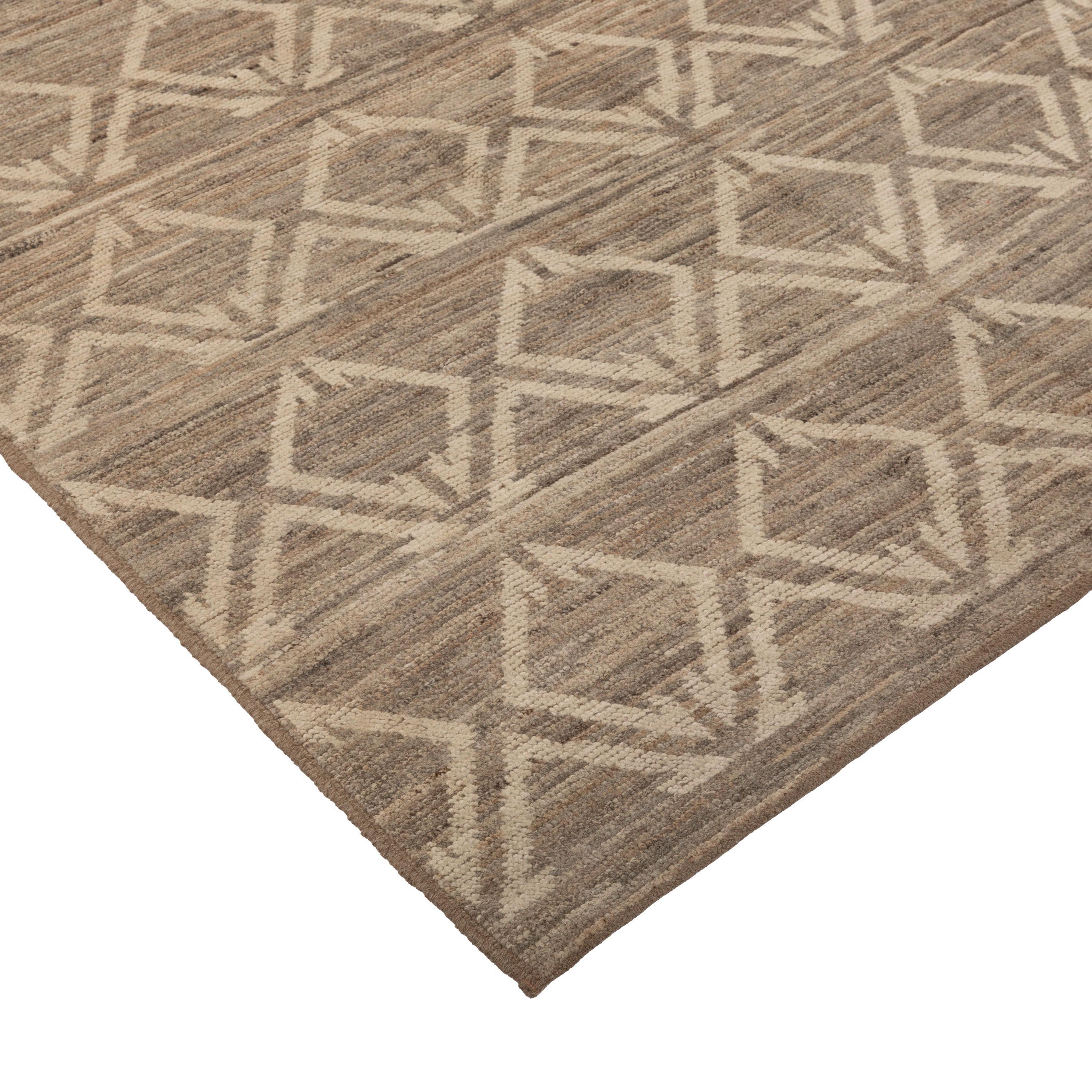 Mid-Century Modern abc carpet Zameen Brown and Cream Modern Wool Rug - 5'6