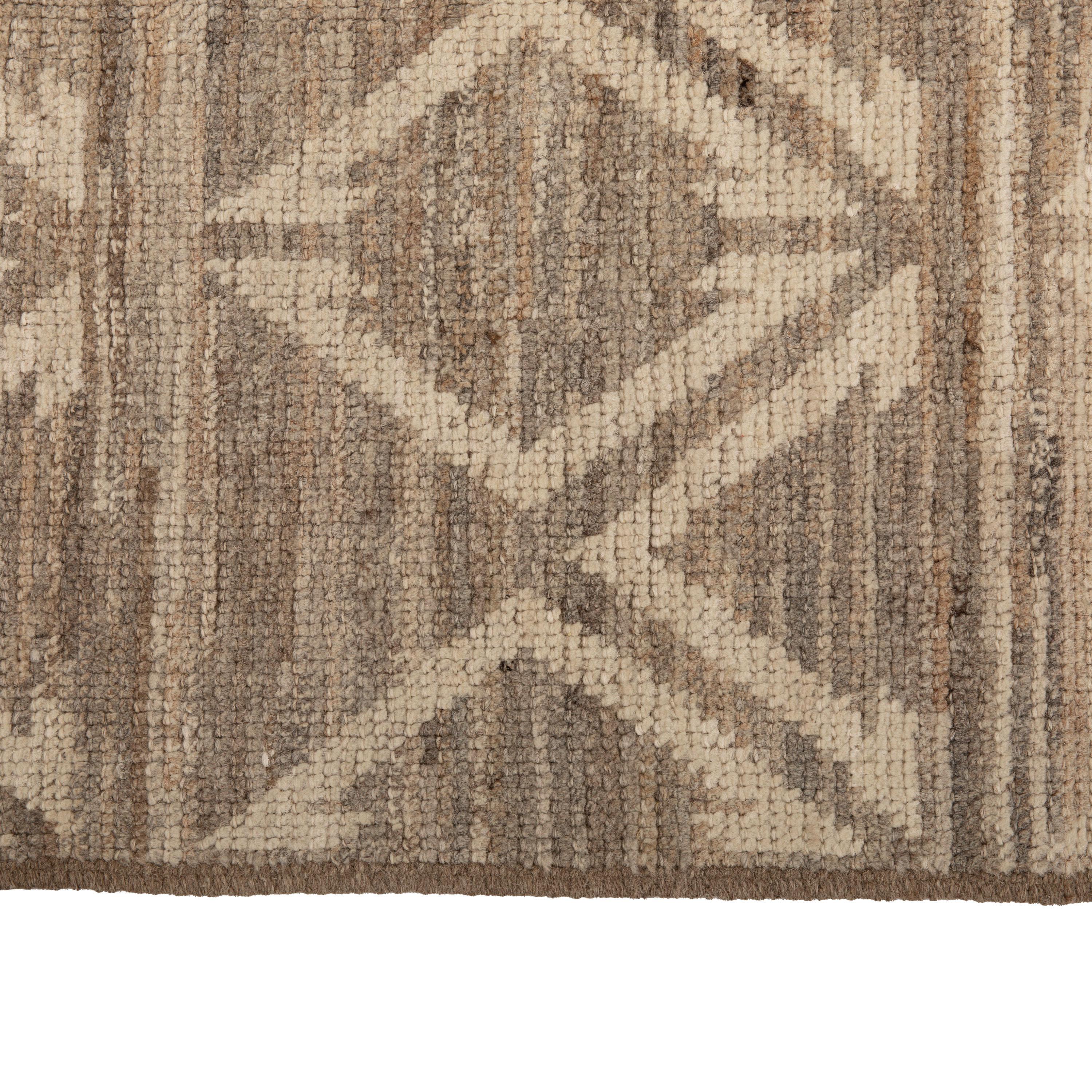 Hand-Knotted abc carpet Zameen Brown and Cream Modern Wool Rug - 5'6