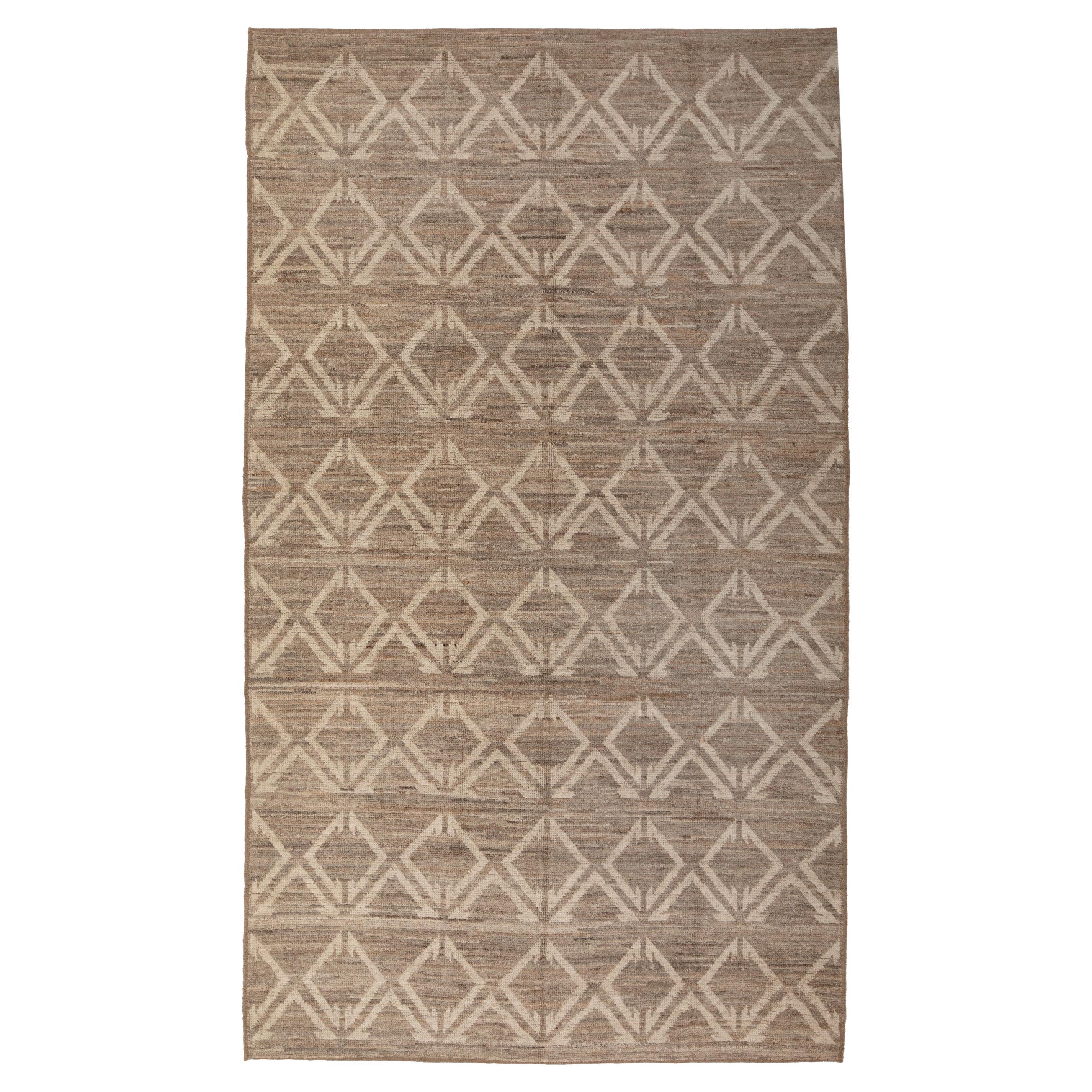 abc carpet Zameen Brown and Cream Modern Wool Rug - 5'6" x 9'9" For Sale