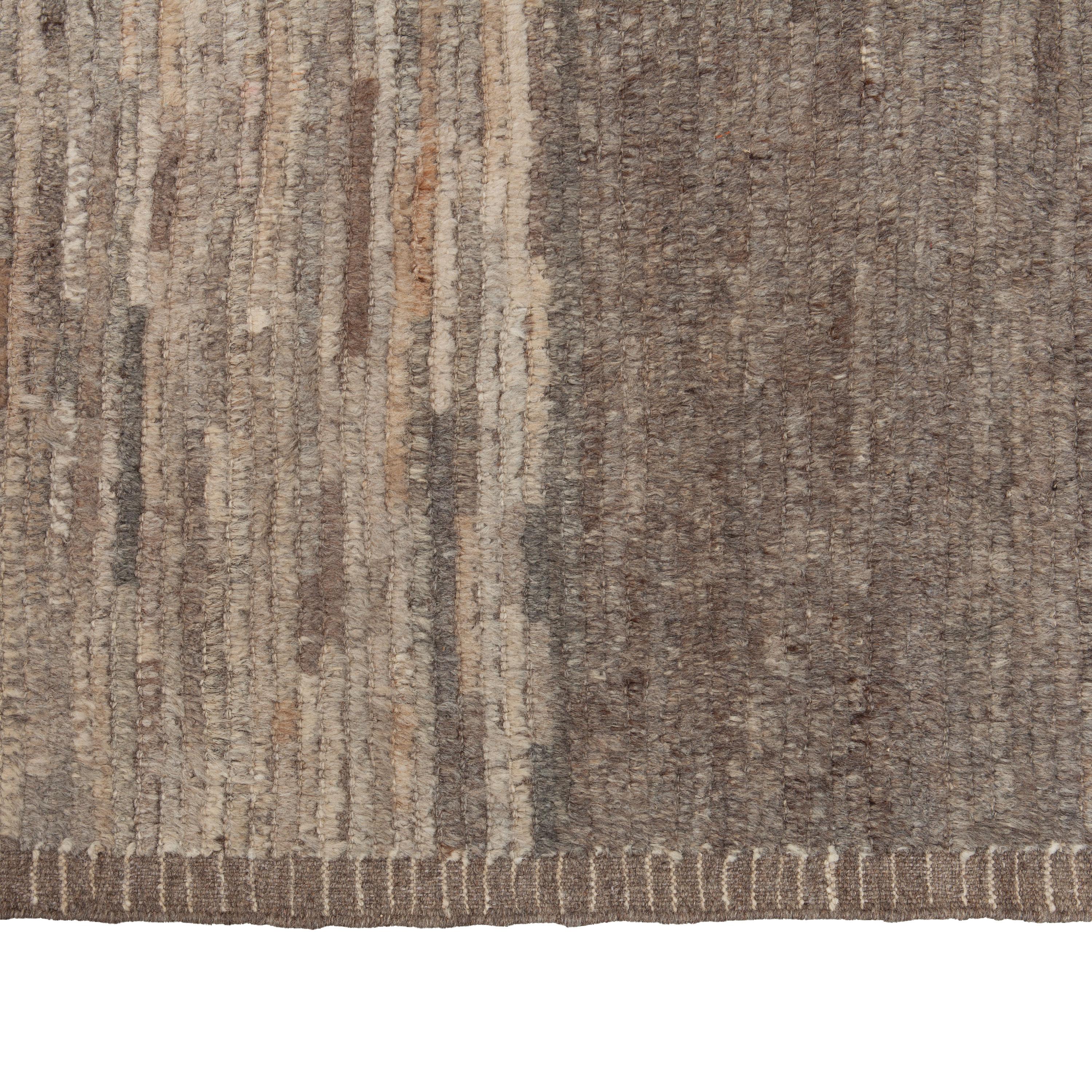 Hand-Knotted abc carpet Zameen Brown and Grey Colorblock Wool Rug - 10'3