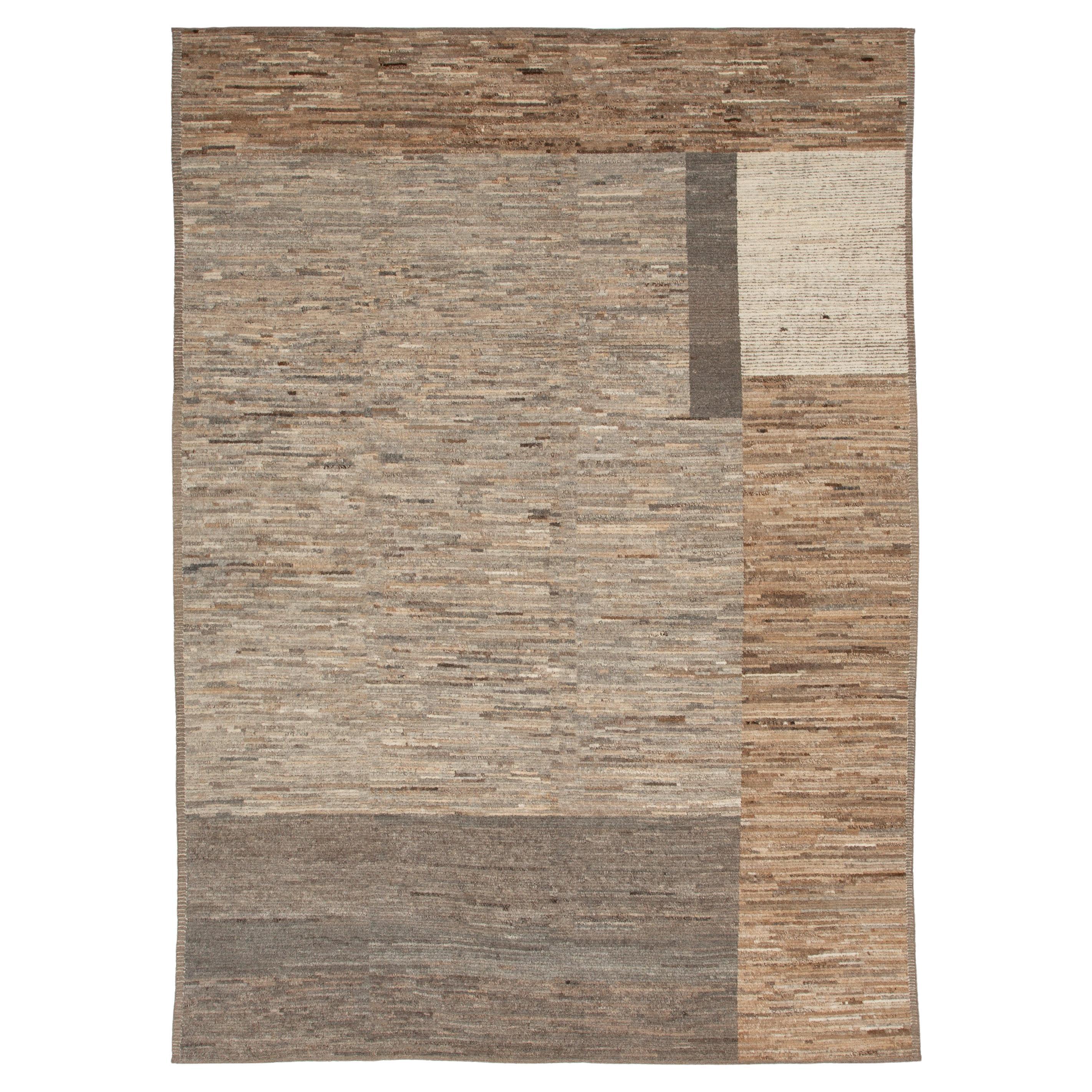abc carpet Zameen Brown and Grey Colorblock Wool Rug - 10'3" x 14' For Sale