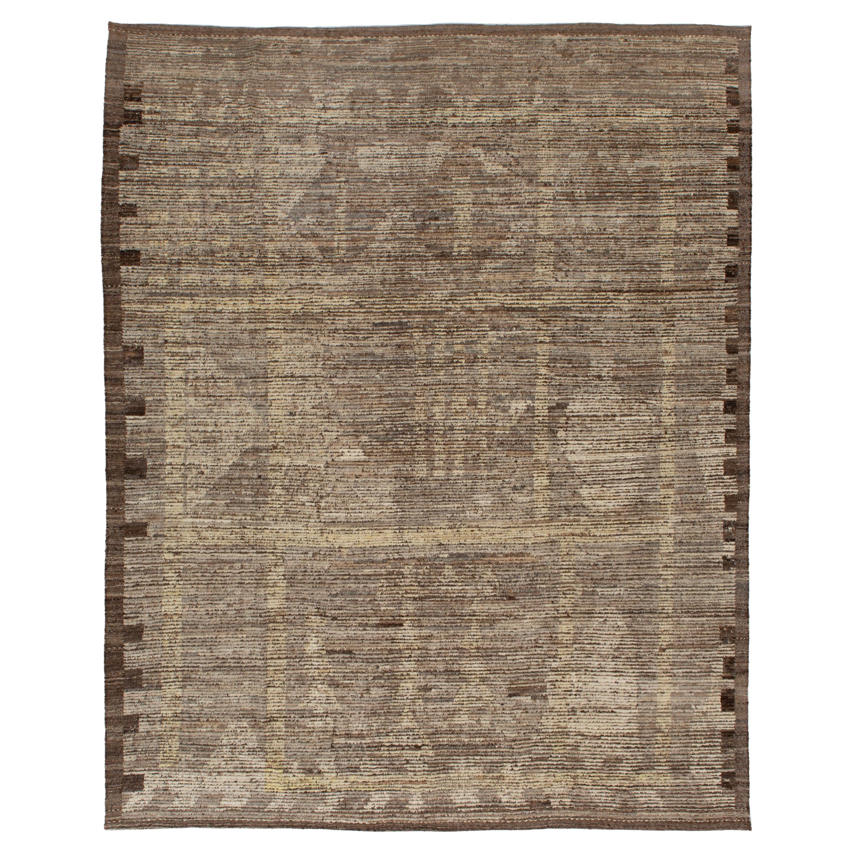 abc carpet Zameen Brown Distressed Tribal Wool Rug - 9'3" x 11'2" For Sale