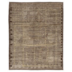 Tapis Zameen Brown Distressed Tribal Wool Rug - 9'3" x 11'2"