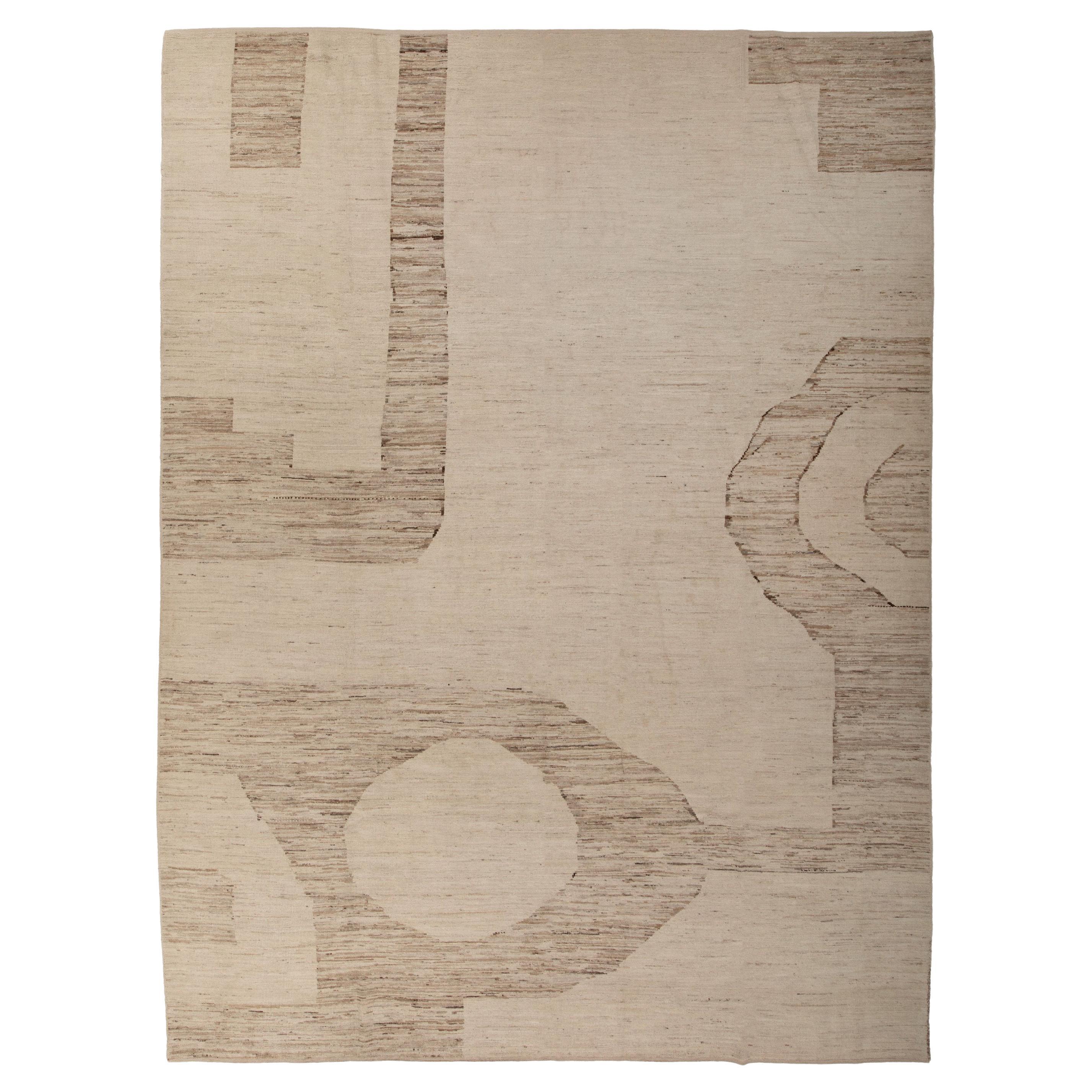 Moderner abc Teppich Zameen Creme und Beige aus Wolle - 10'6" x 14'2"