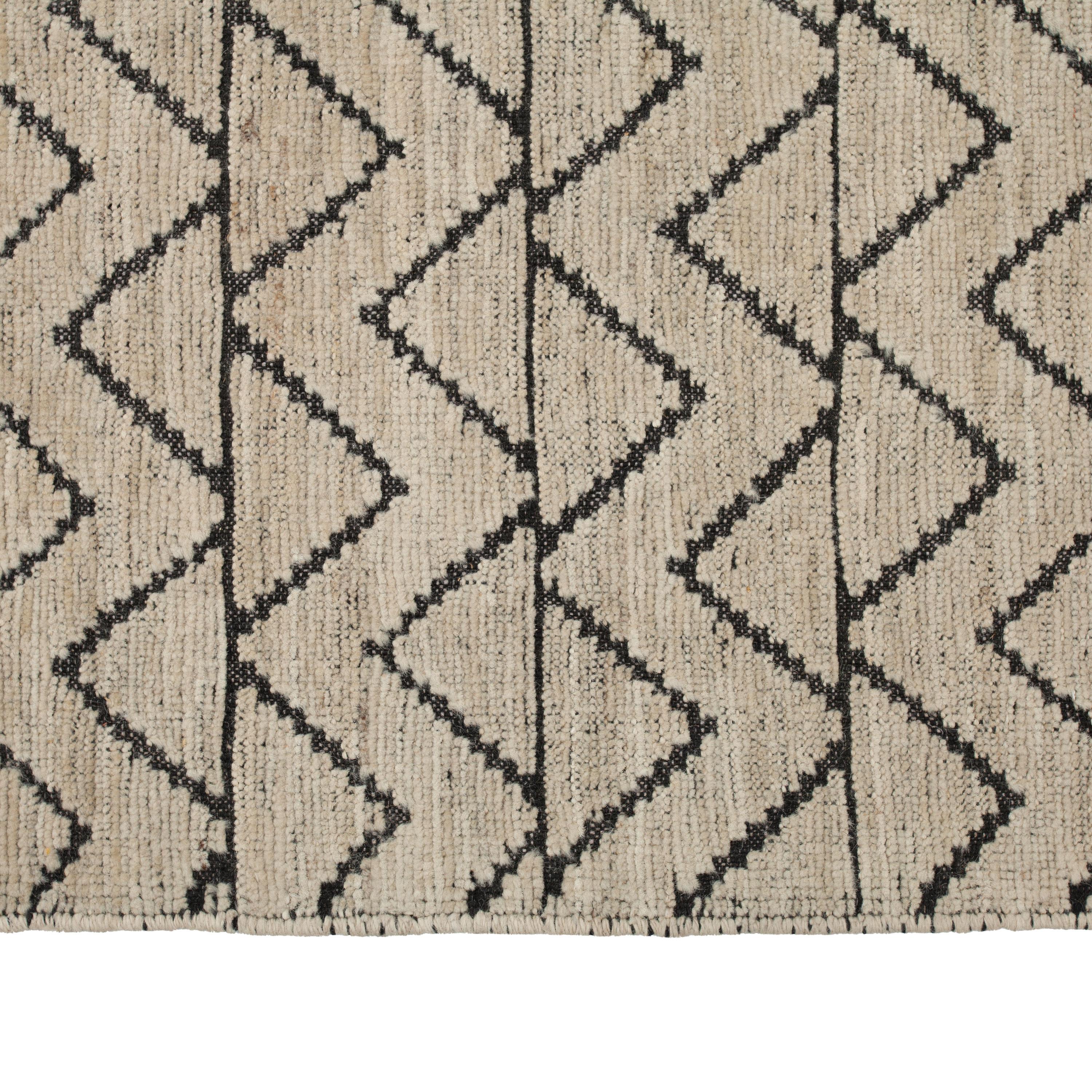 Hand-Knotted abc carpet Zameen Cream and Black Geometric Wool Rug - 8'4