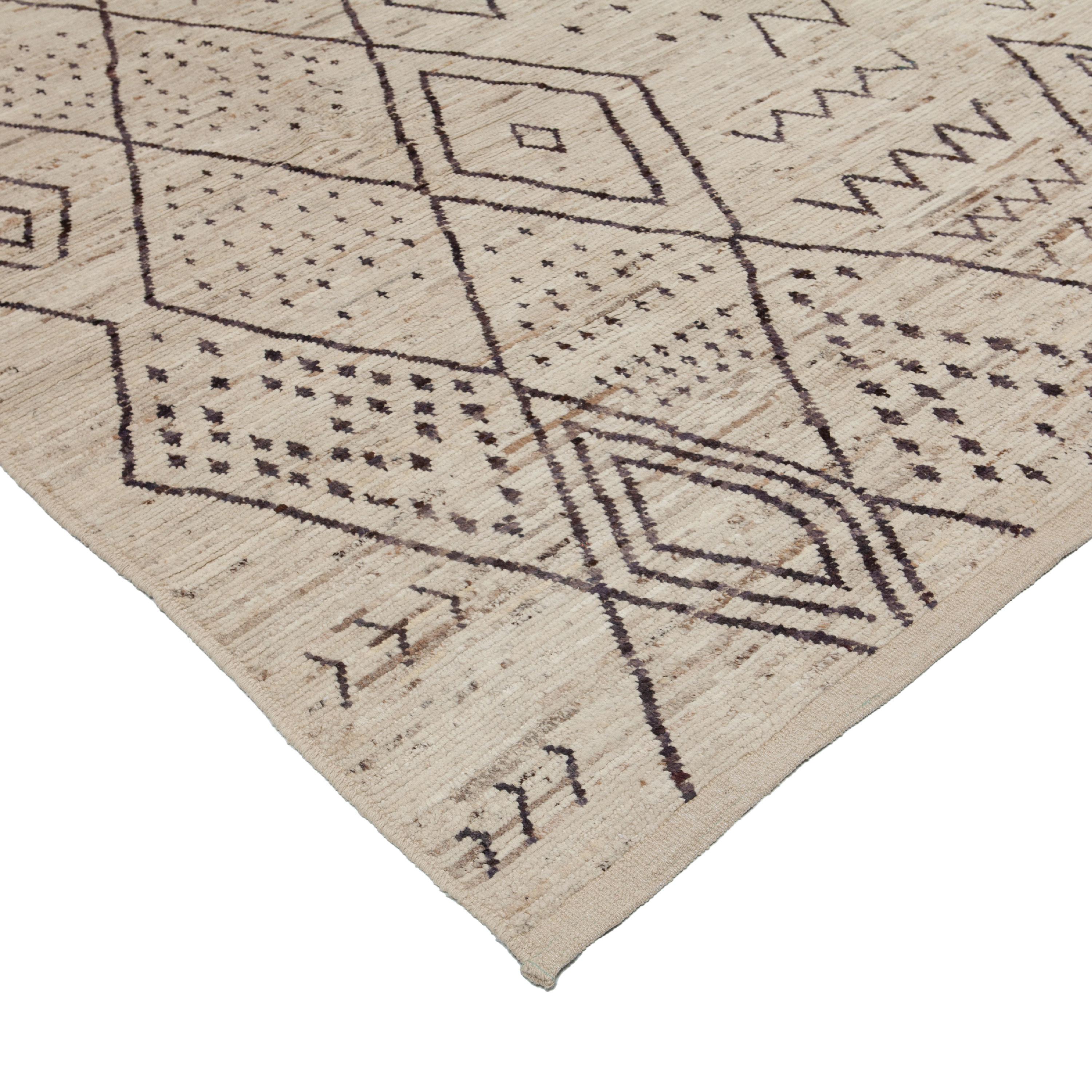 Mid-Century Modern abc carpet Zameen Cream and Brown Geometric Wool Rug - 10'2