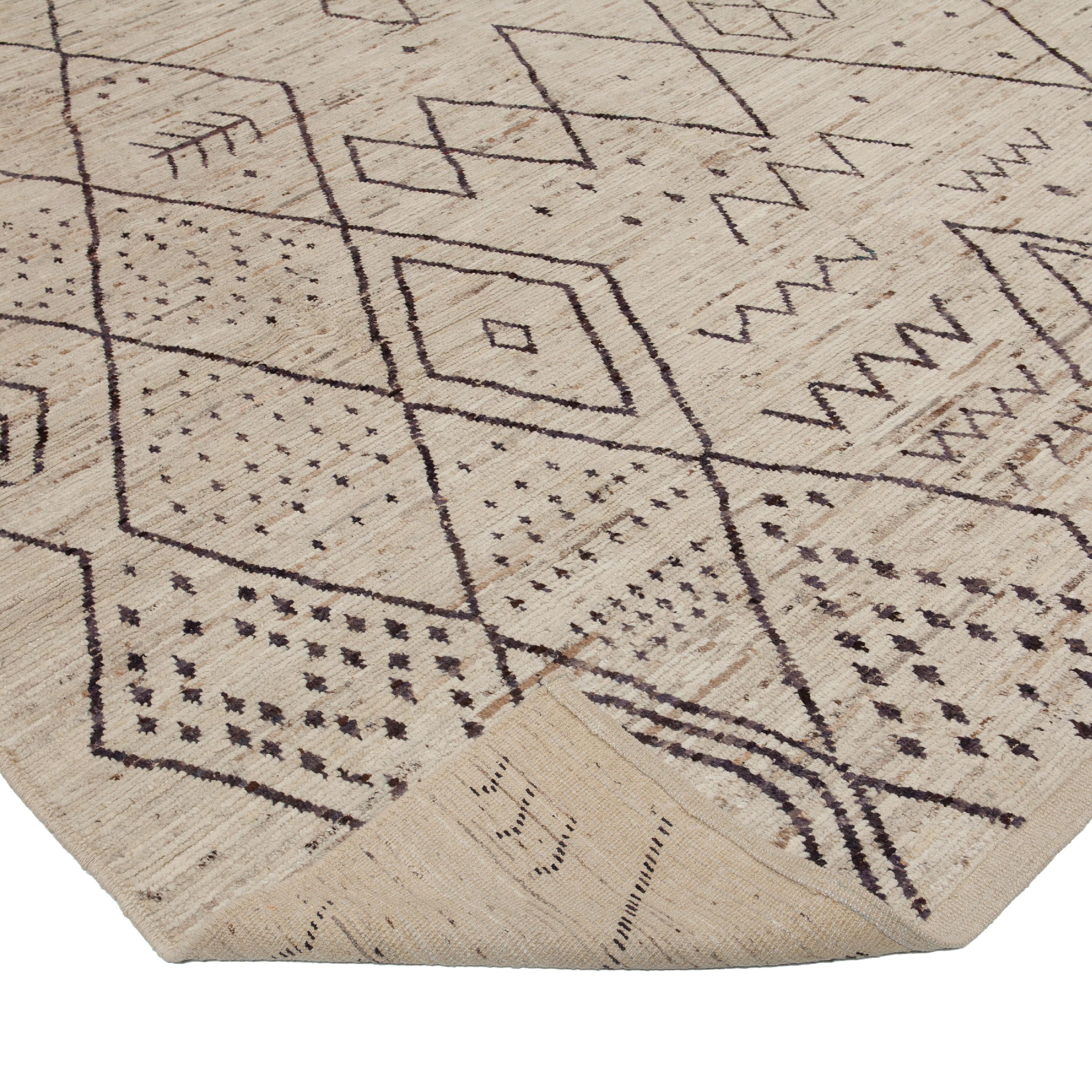 Afghan abc carpet Tapis géométrique en laine Zameen crème et Brown - 10'2