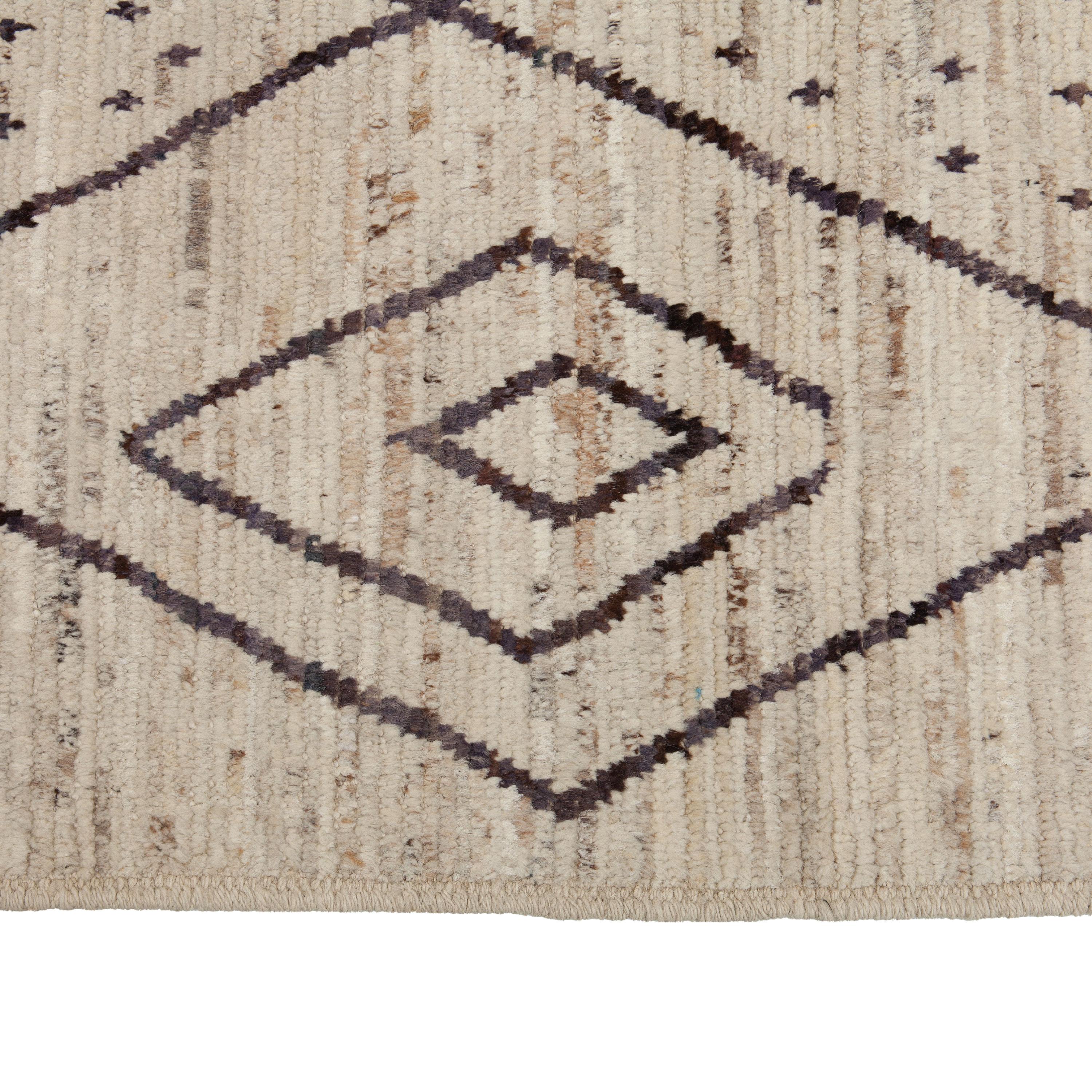 Hand-Knotted abc carpet Zameen Cream and Brown Geometric Wool Rug - 10'2