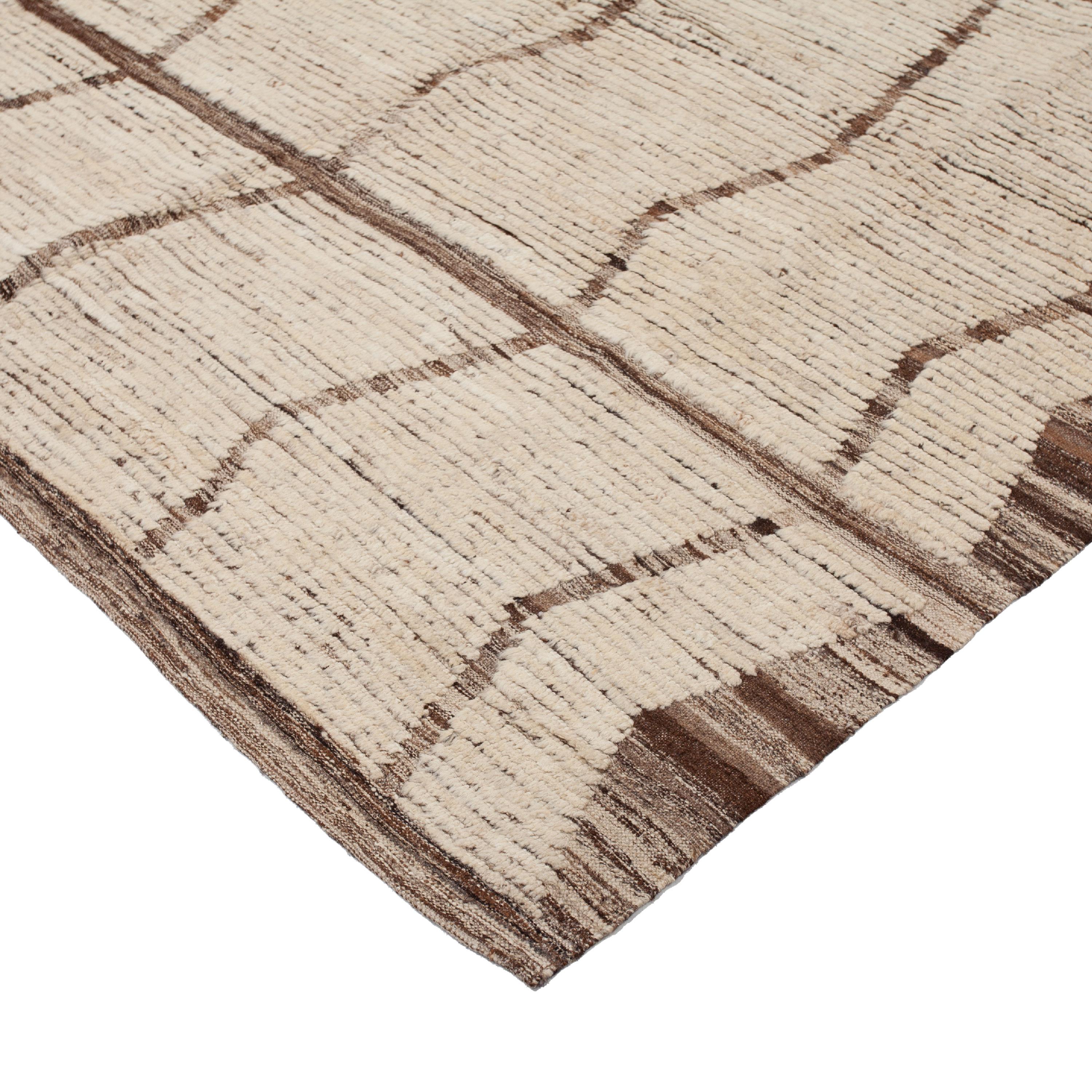 Mid-Century Modern abc carpet Zameen Cream and Brown Geometric Wool Rug - 6'9
