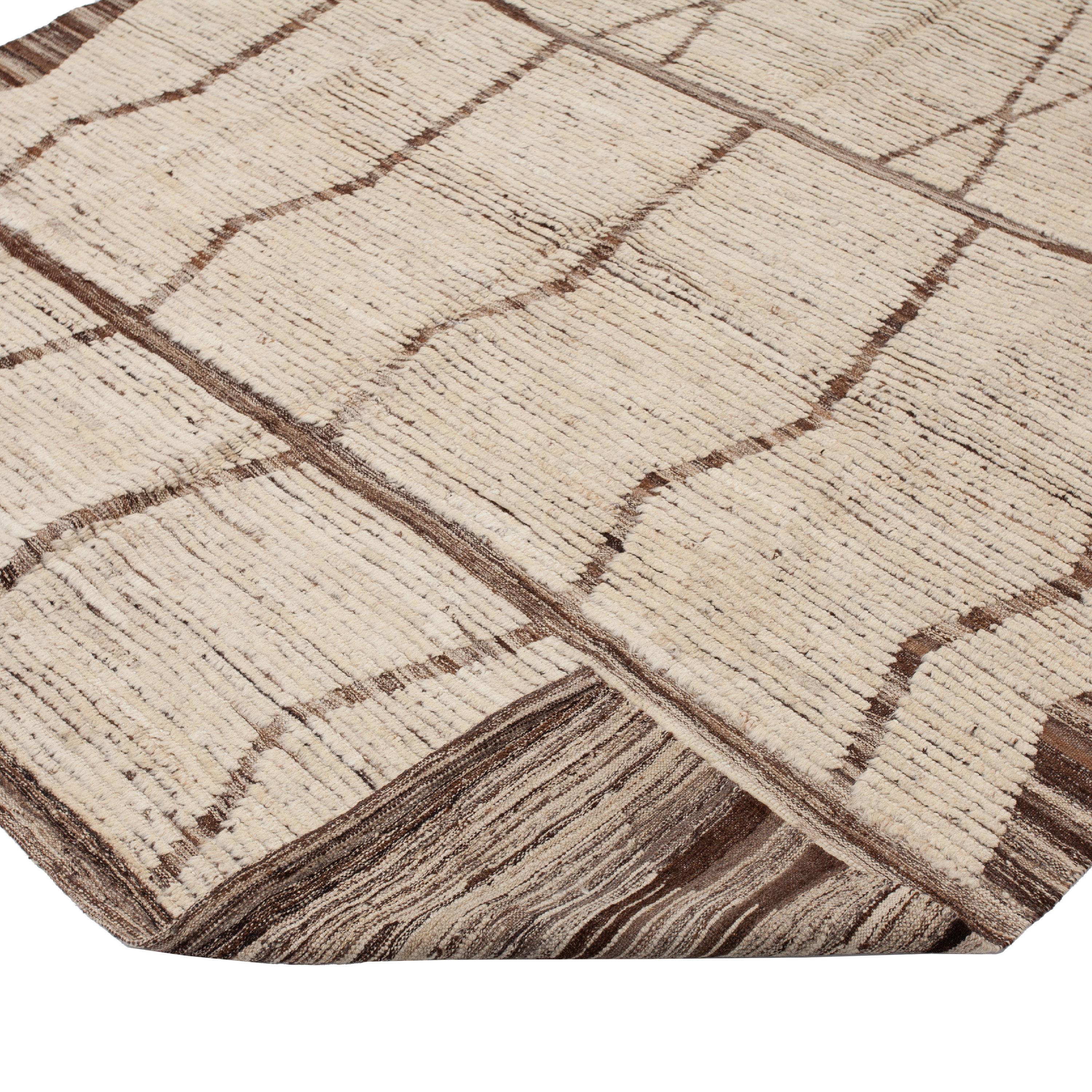 Afghan abc carpet Zameen Cream and Brown Geometric Wool Rug - 6'9