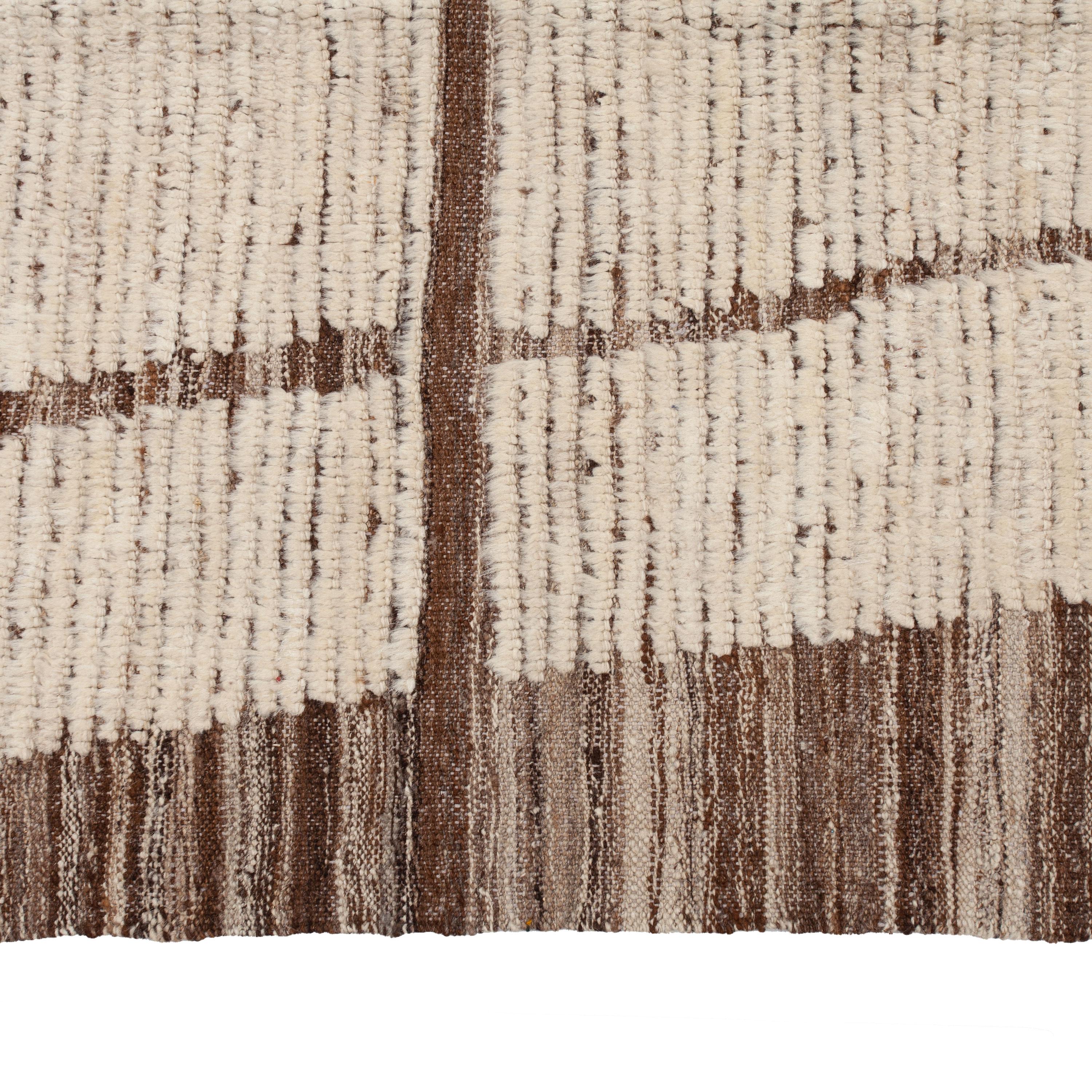 Hand-Knotted abc carpet Zameen Cream and Brown Geometric Wool Rug - 6'9