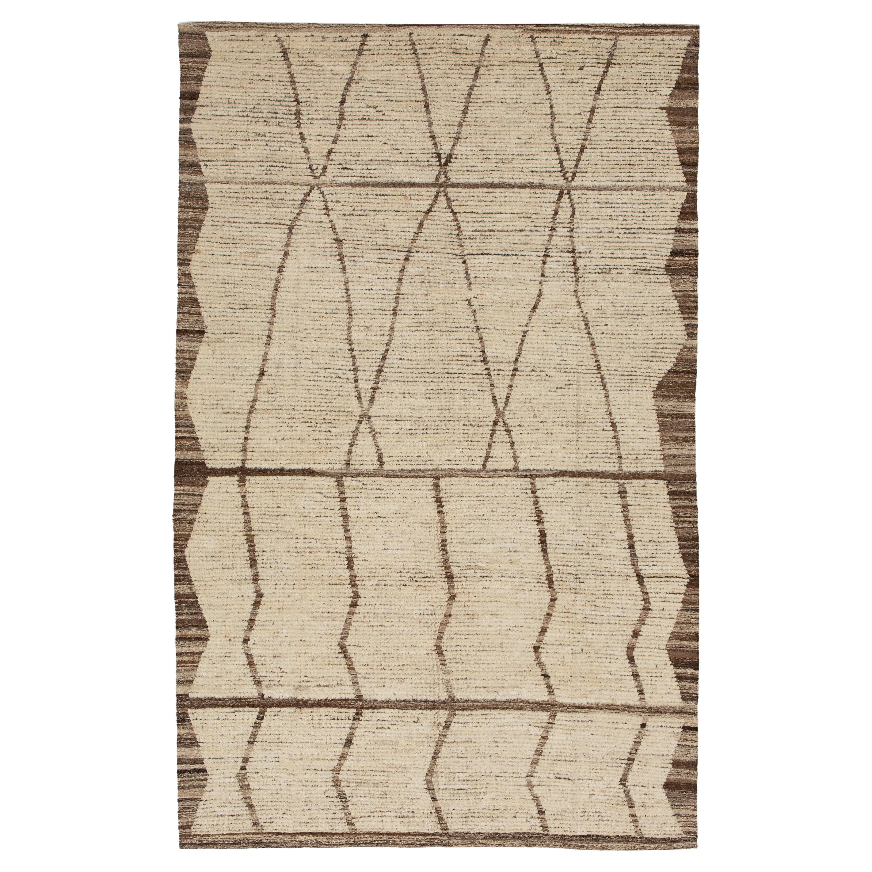 abc carpet Zameen Cream and Brown Geometric Wool Rug - 6'9" x 10'6"