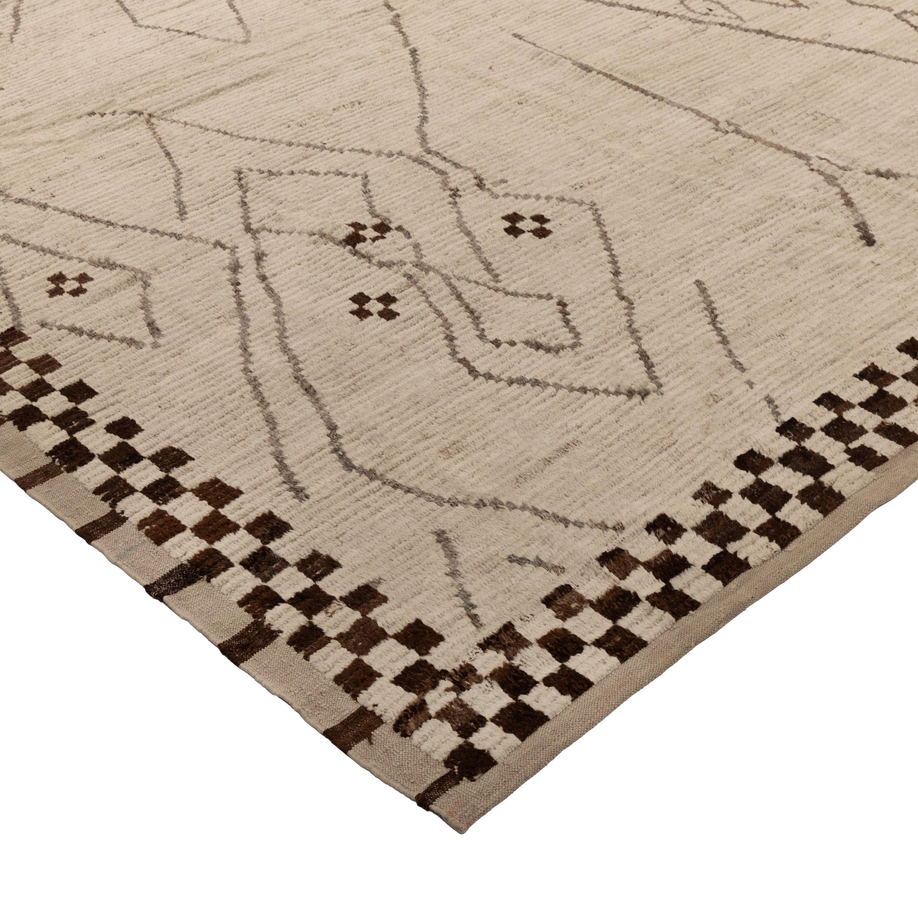 Mid-Century Modern abc carpet Zameen Cream and Brown Modern Wool Rug - 10'1