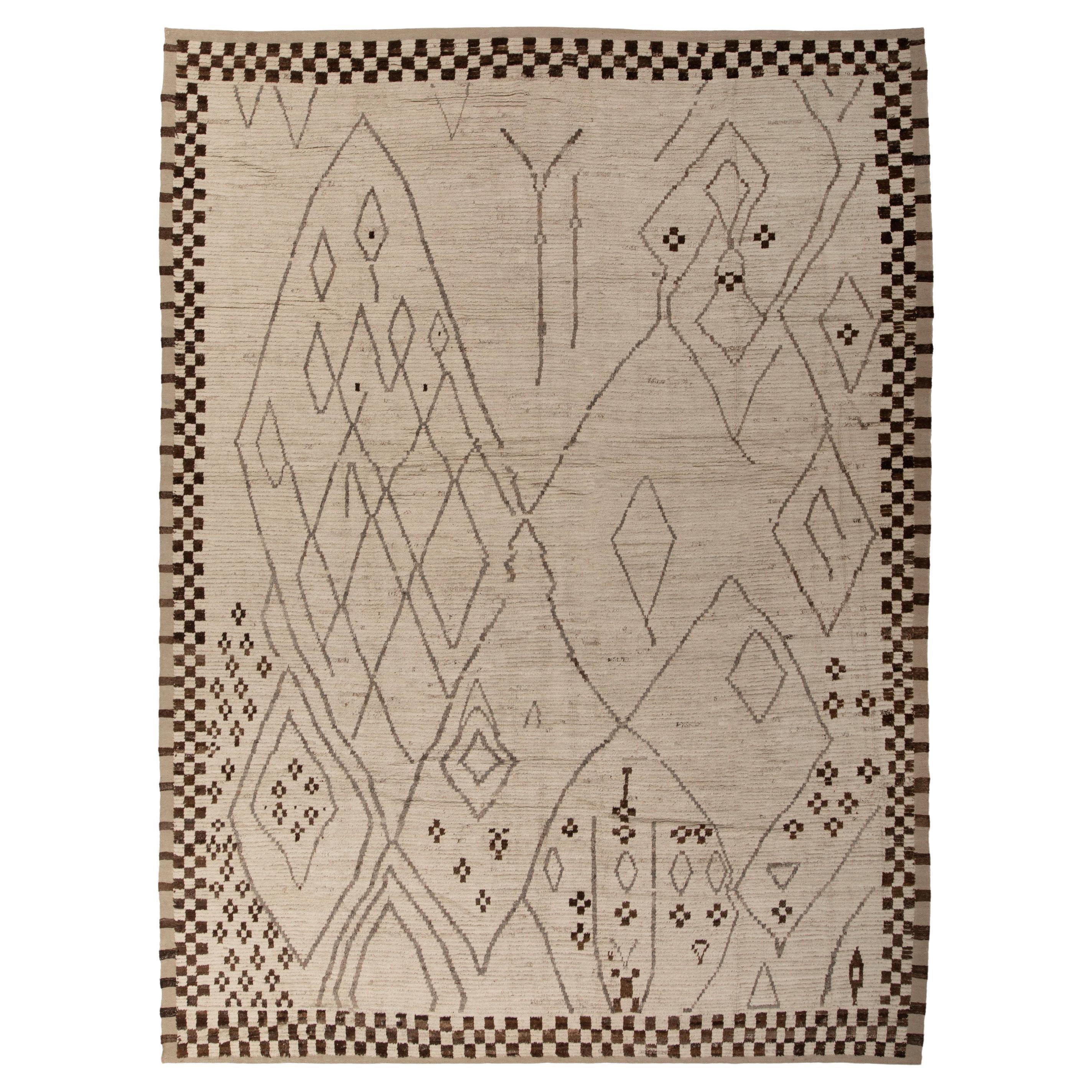 abc carpet Zameen Cream and Brown Modern Wool Rug - 10'1" x 13'10" For Sale
