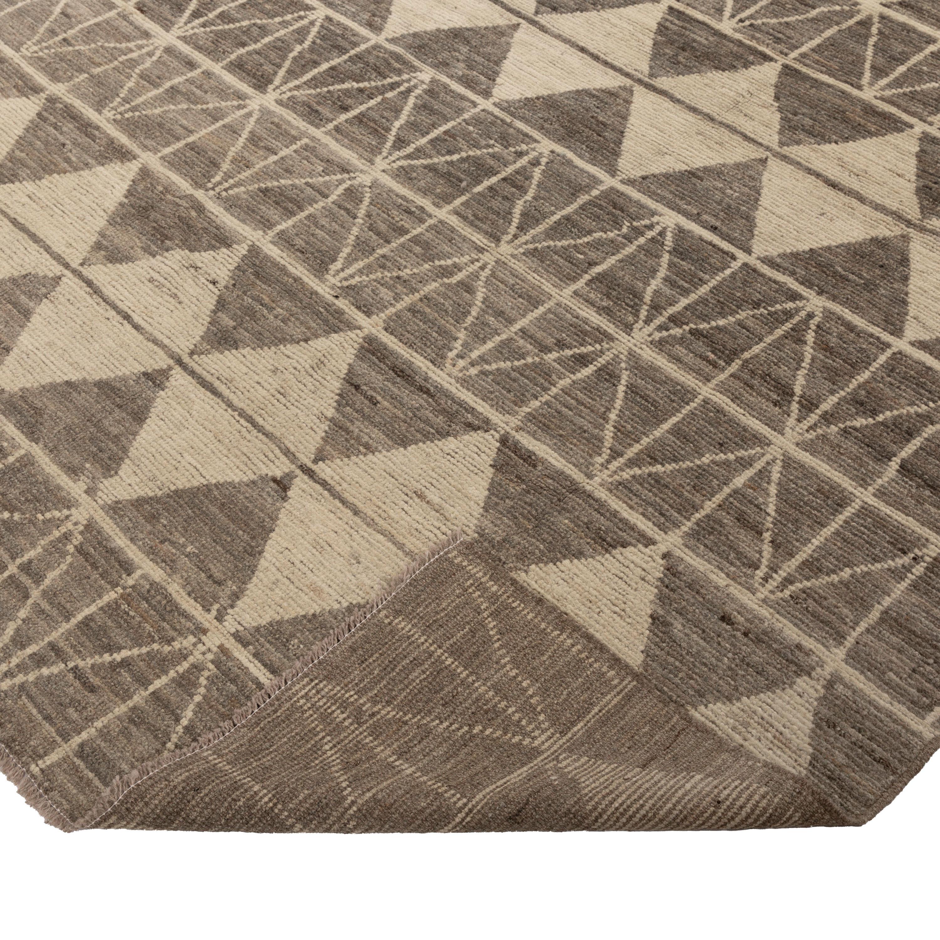 Afghan abc carpet Zameen Grey and Cream Geometric Wool Rug - 6'2